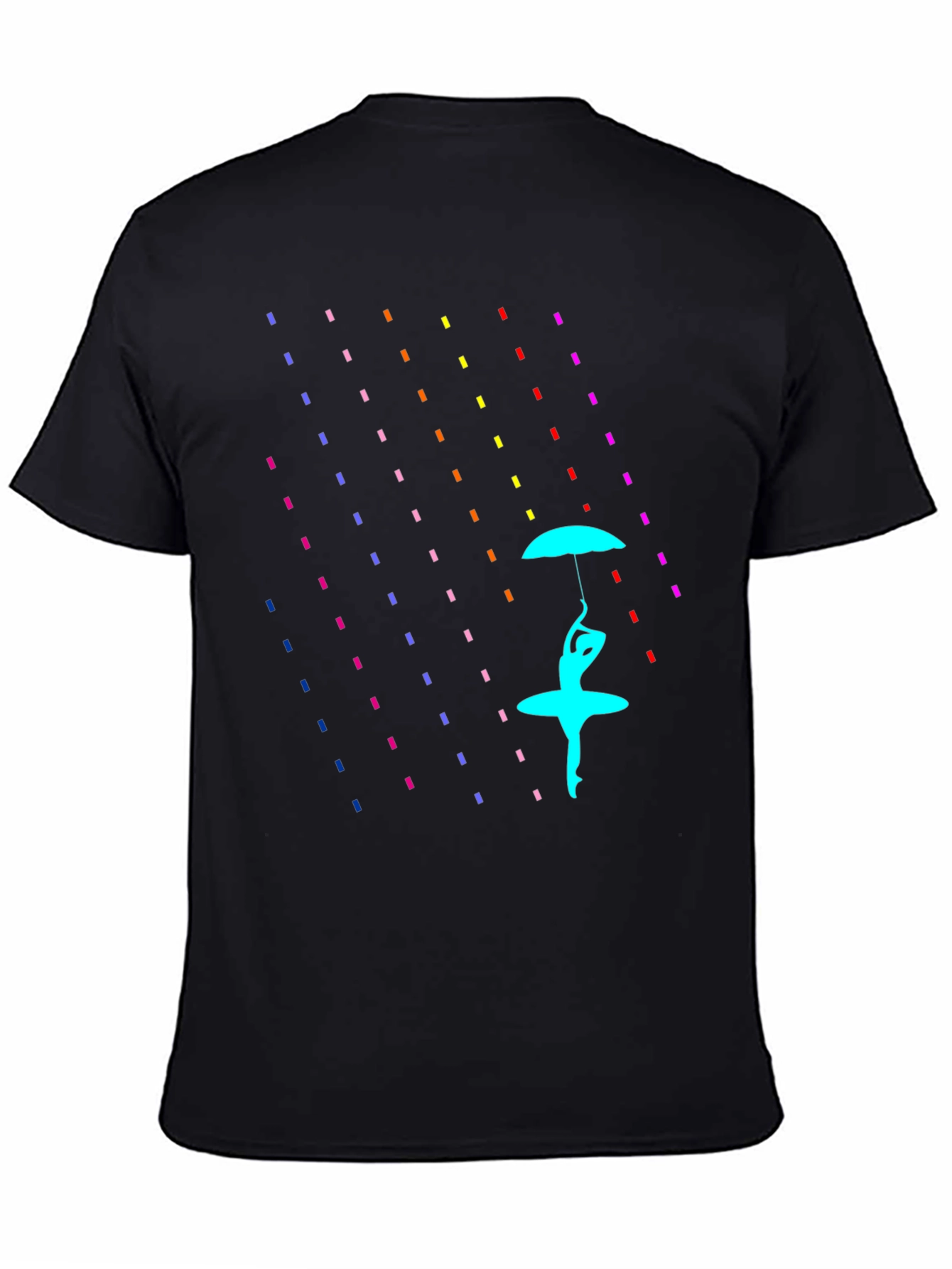 Black Rain of Color: Artistic Graphic Print T-Shirt view 4