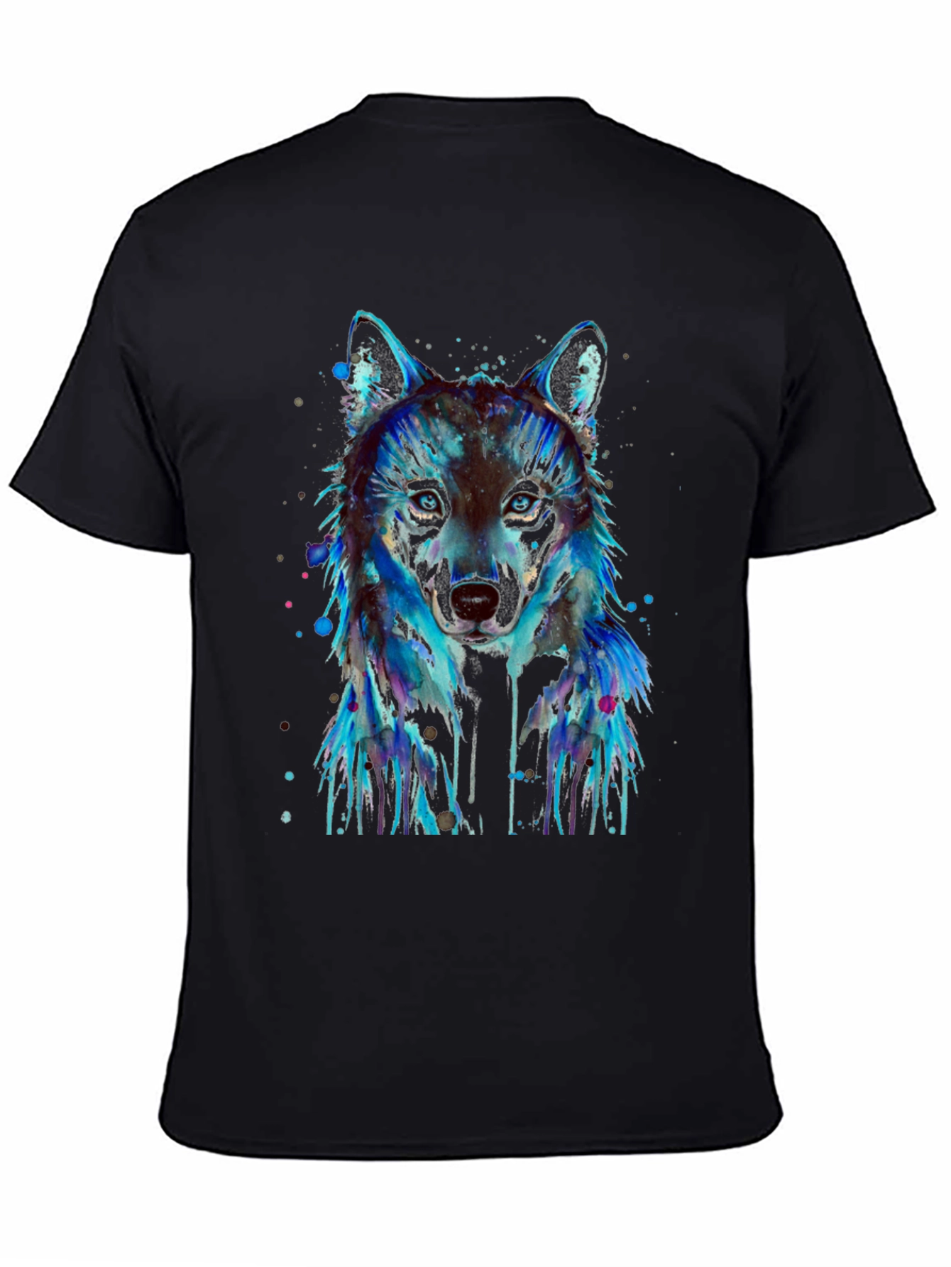 Black Watercolor Wolf Graphic T-Shirt view 4