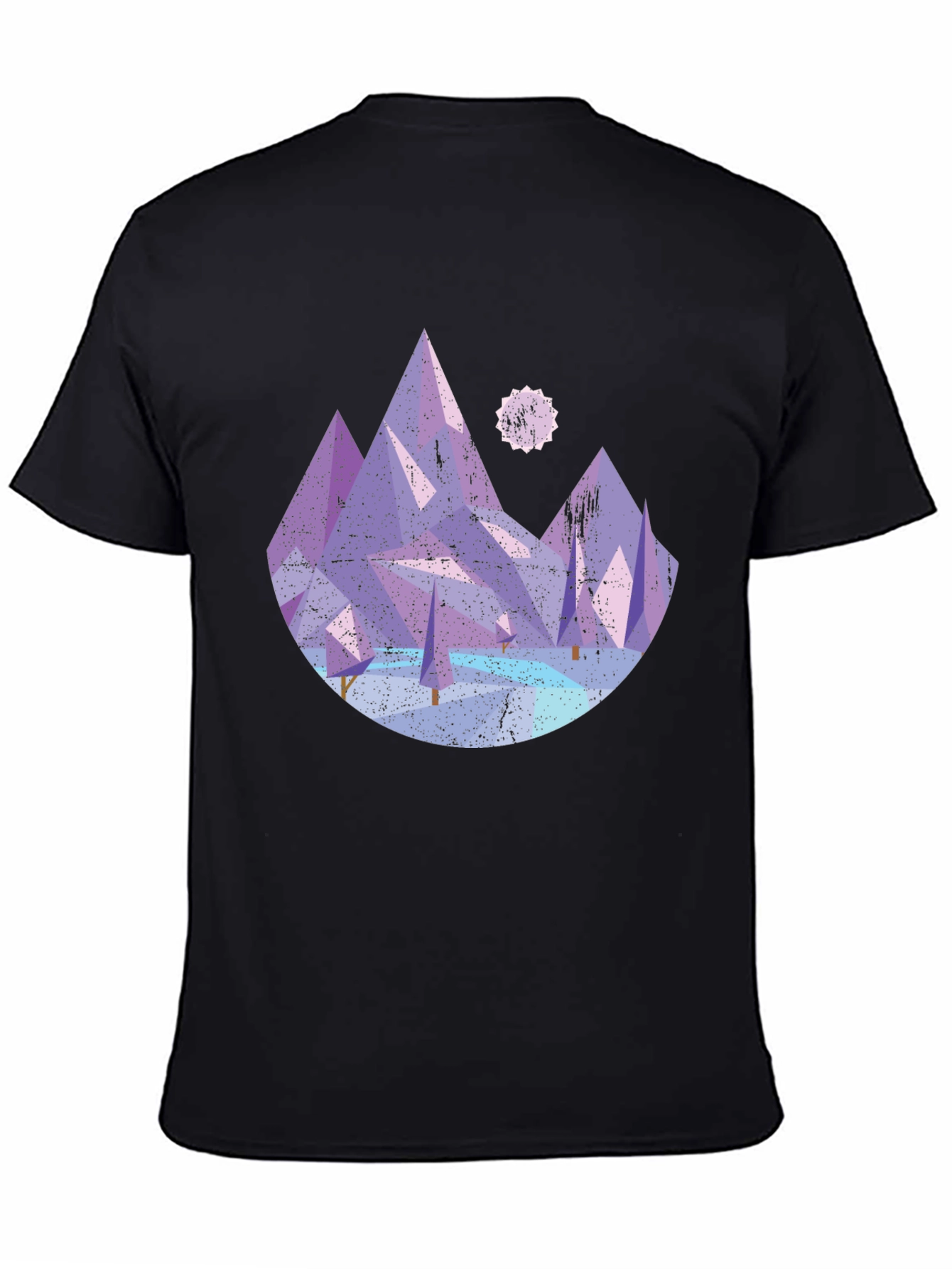 Black Abstract Mountain Graphic Tee - Black Cotton Shirt view 4