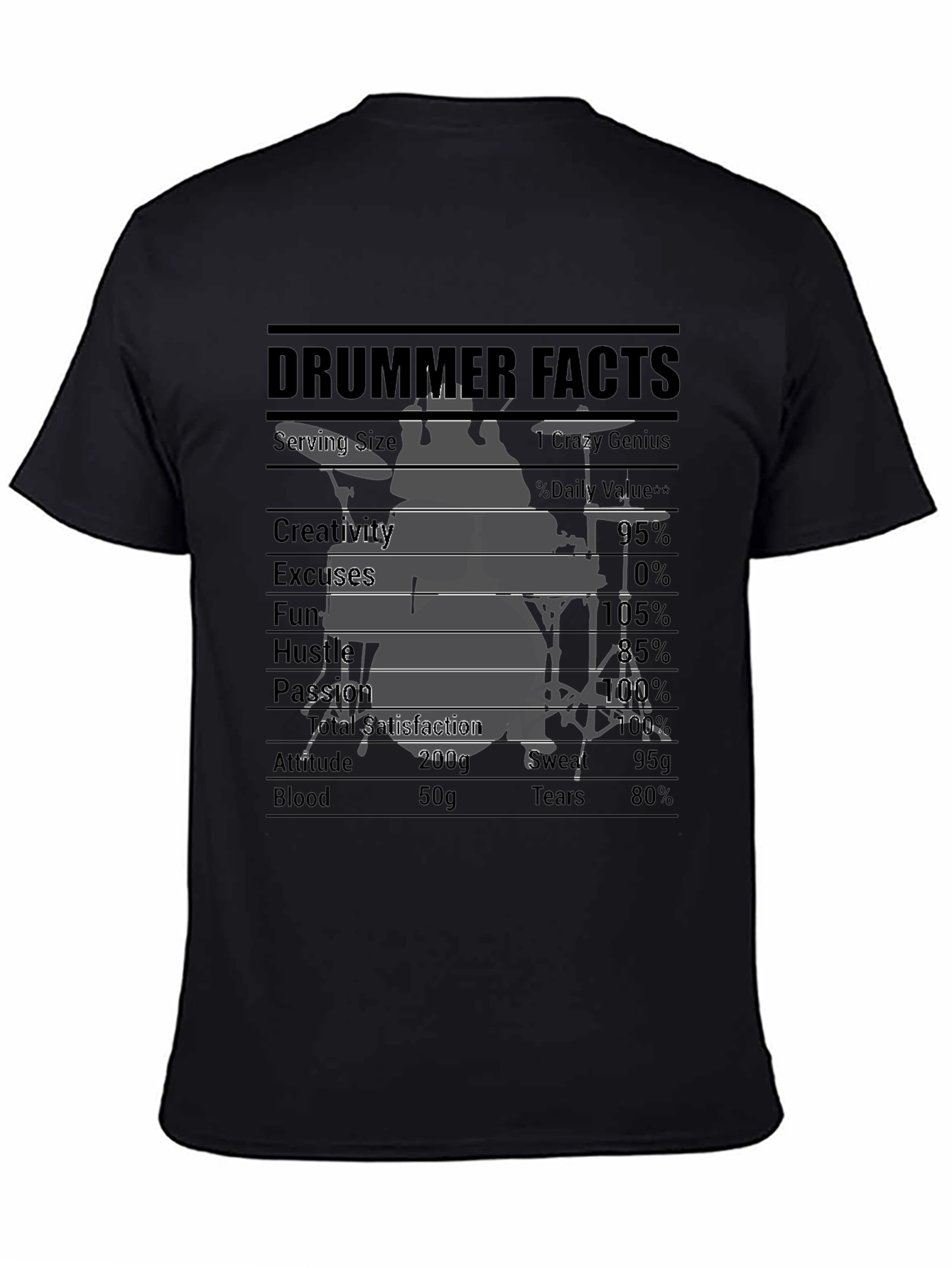 Black Drummer Facts T-Shirt: Crazy Genius Percussion Tee view 4
