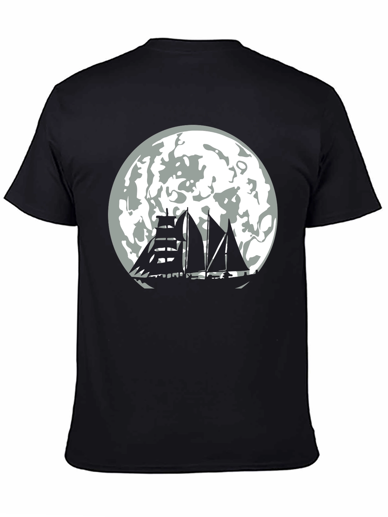 Black Moonlit Sailboat Black T-Shirt view 4