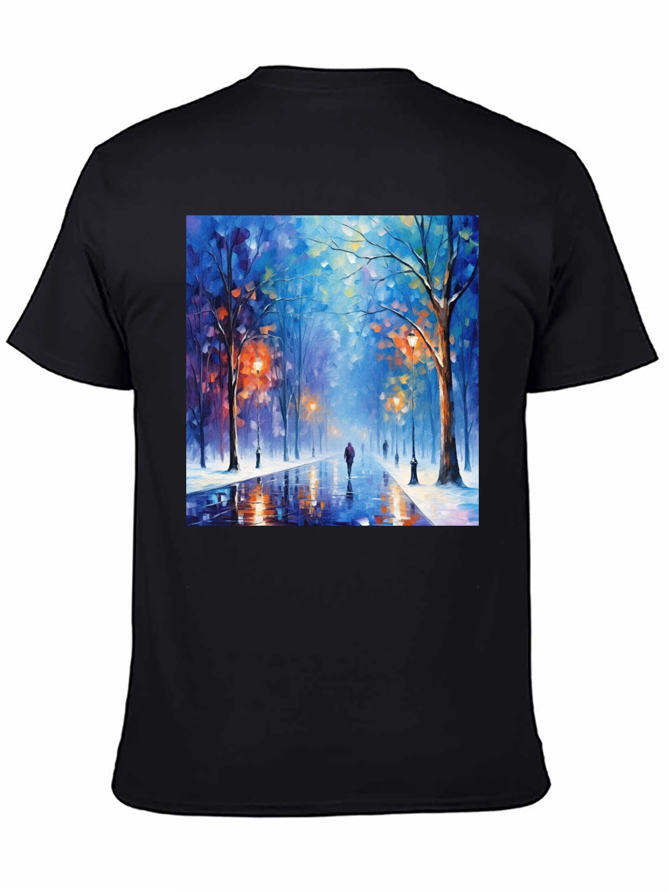 Black Artistic Winter Street Scene T-Shirt view 4
