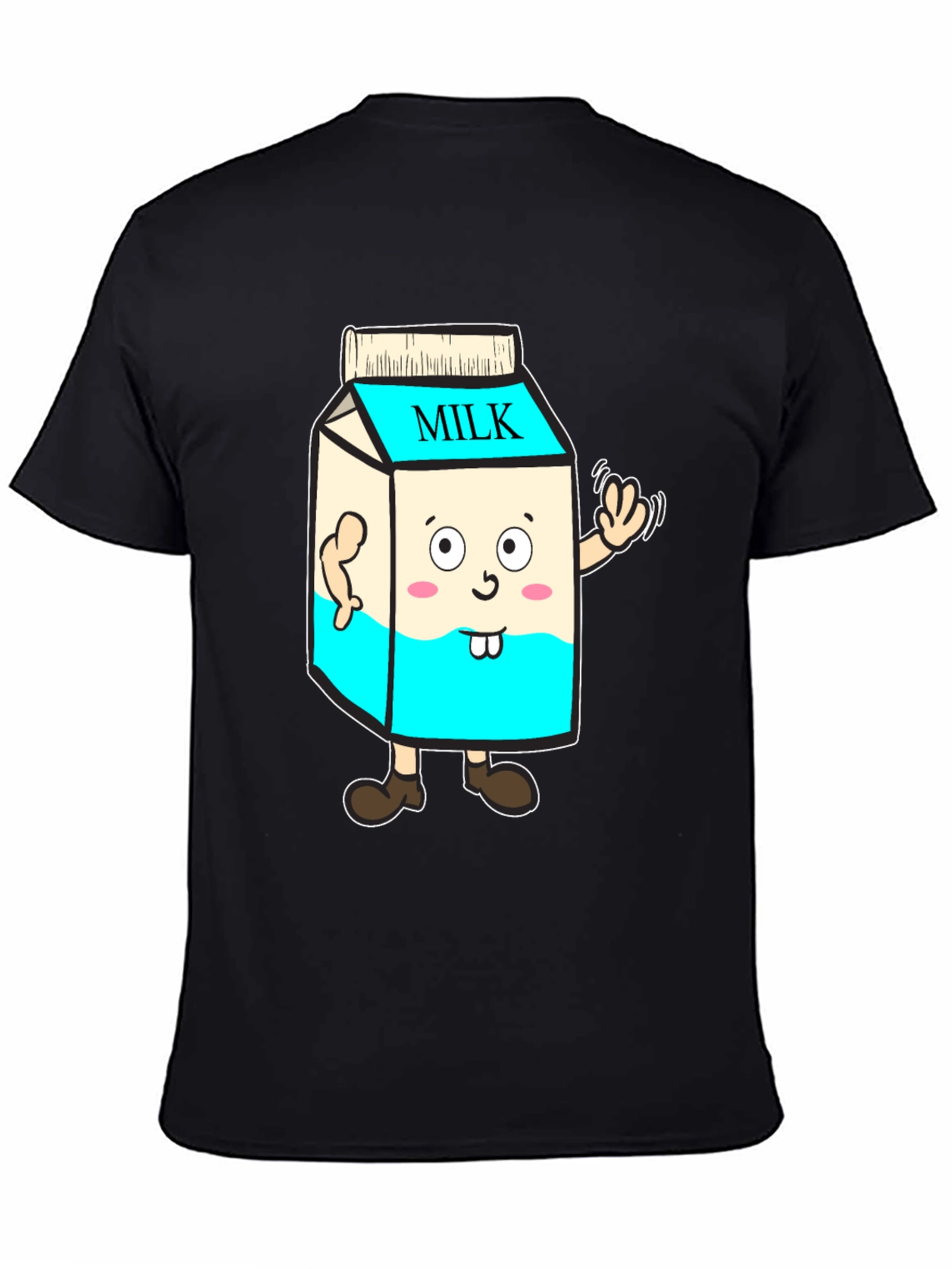 Black Funny Milk Carton Character T-Shirt - Black Cotton Tee view 4