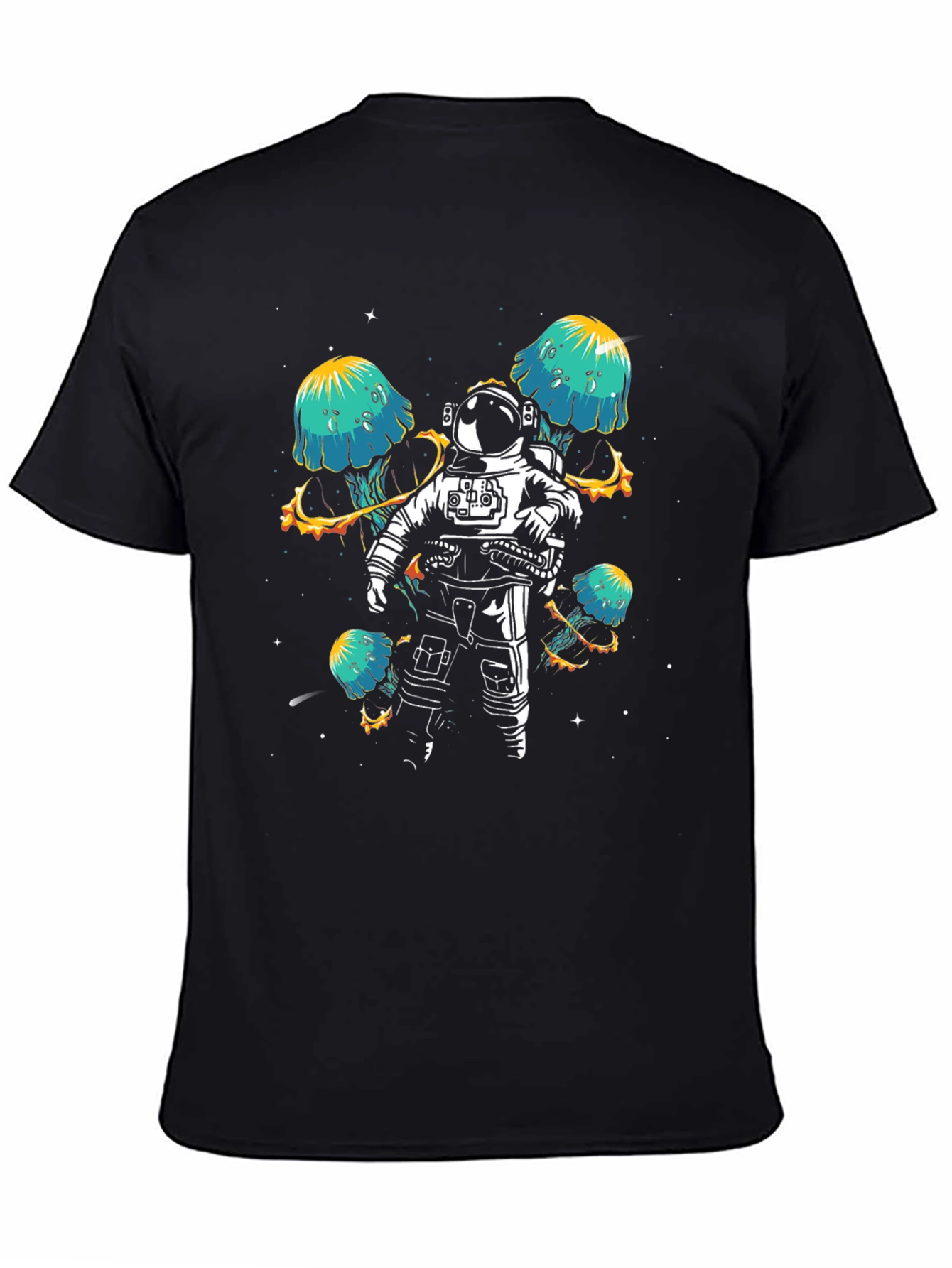 Black Astronaut & Space Jellyfish Graphic T-Shirt view 4