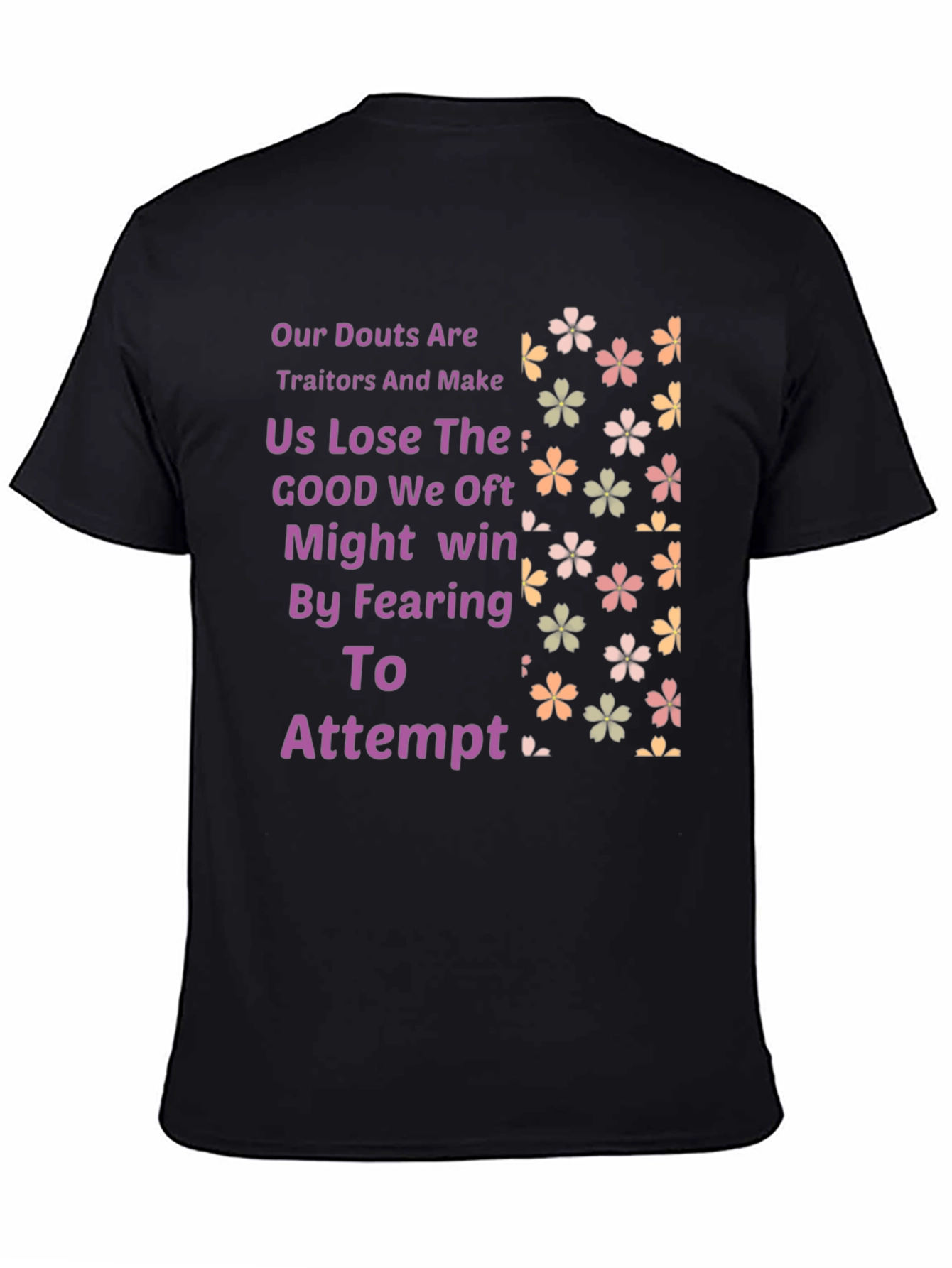Black Motivational T-Shirt: Our Doubts Are Traitors view 4