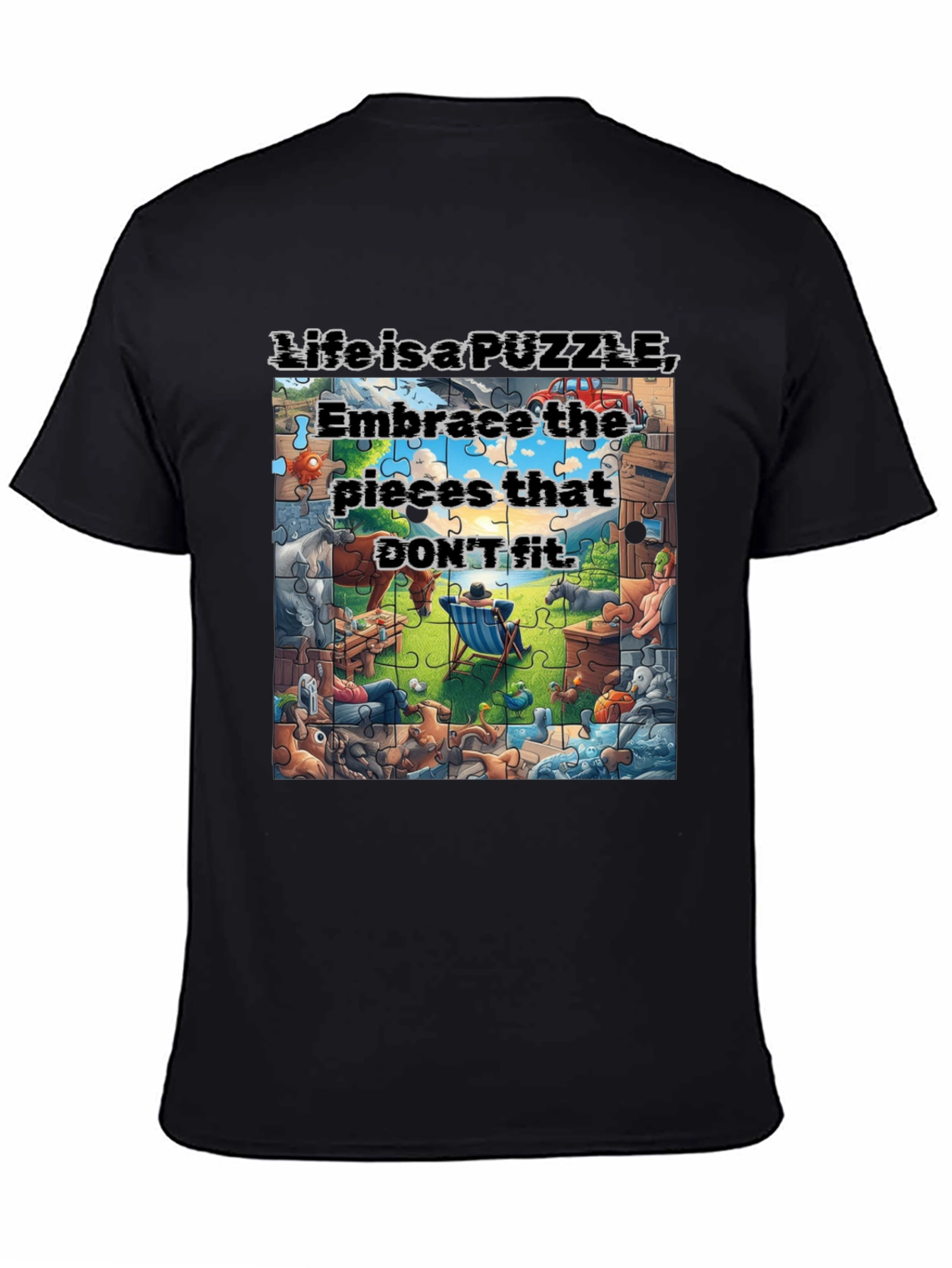 Black Puzzle Piece Life T-Shirt Embrace Uniqueness view 4