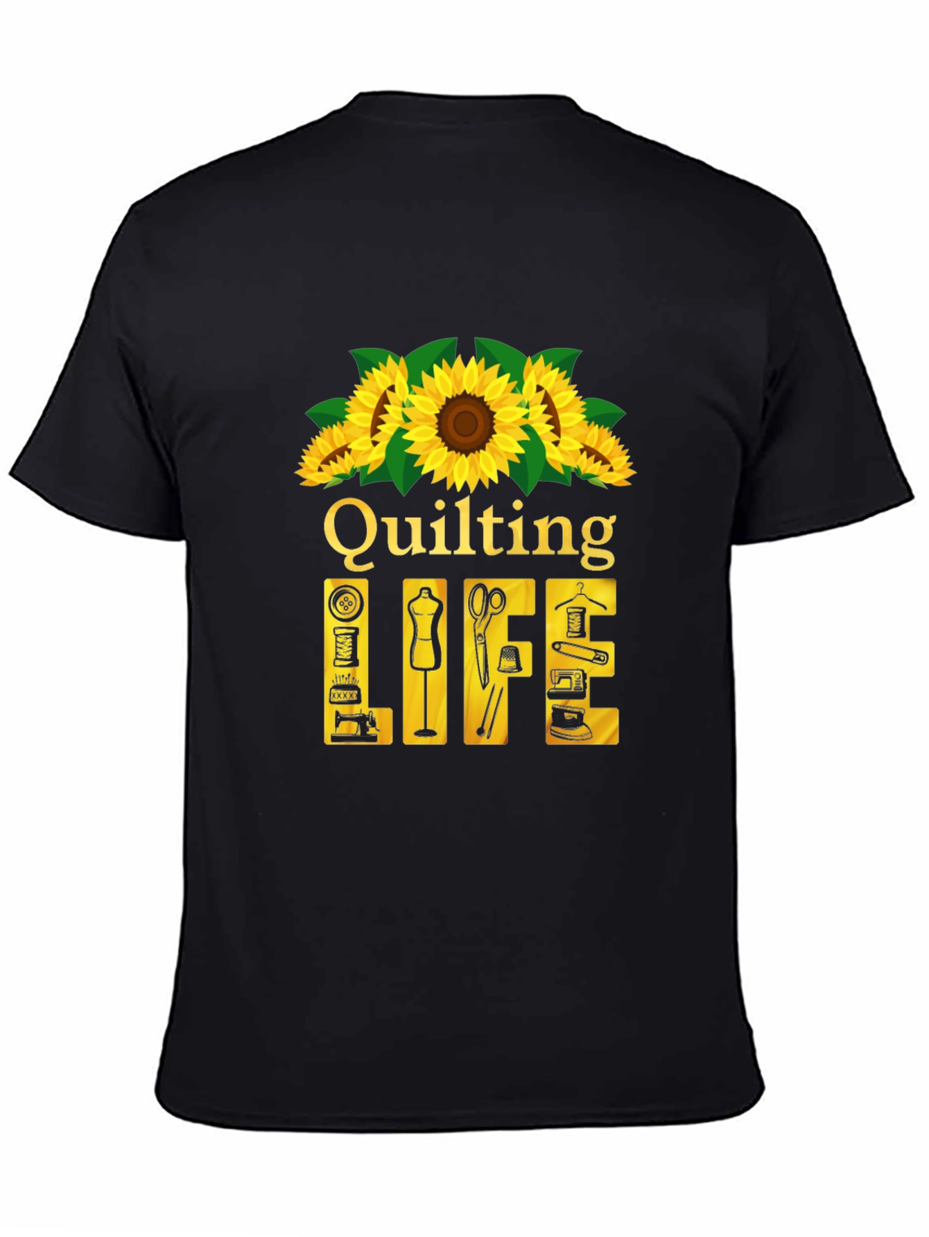 Black Quilting Life T-Shirt: Sunflower Edition view 4