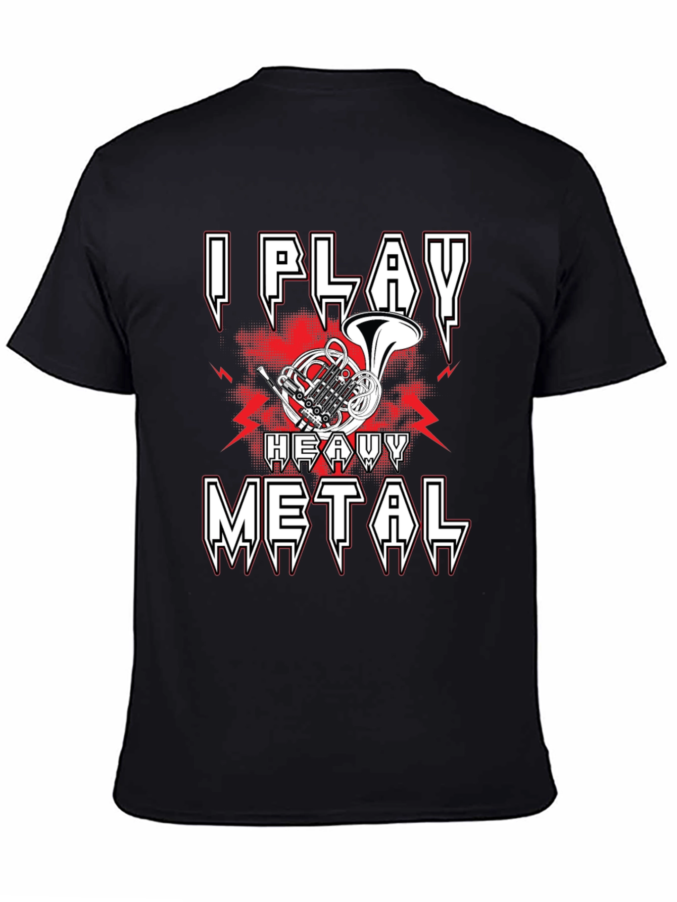 Black I Play Heavy Metal French Horn Music T-Shirt view 4