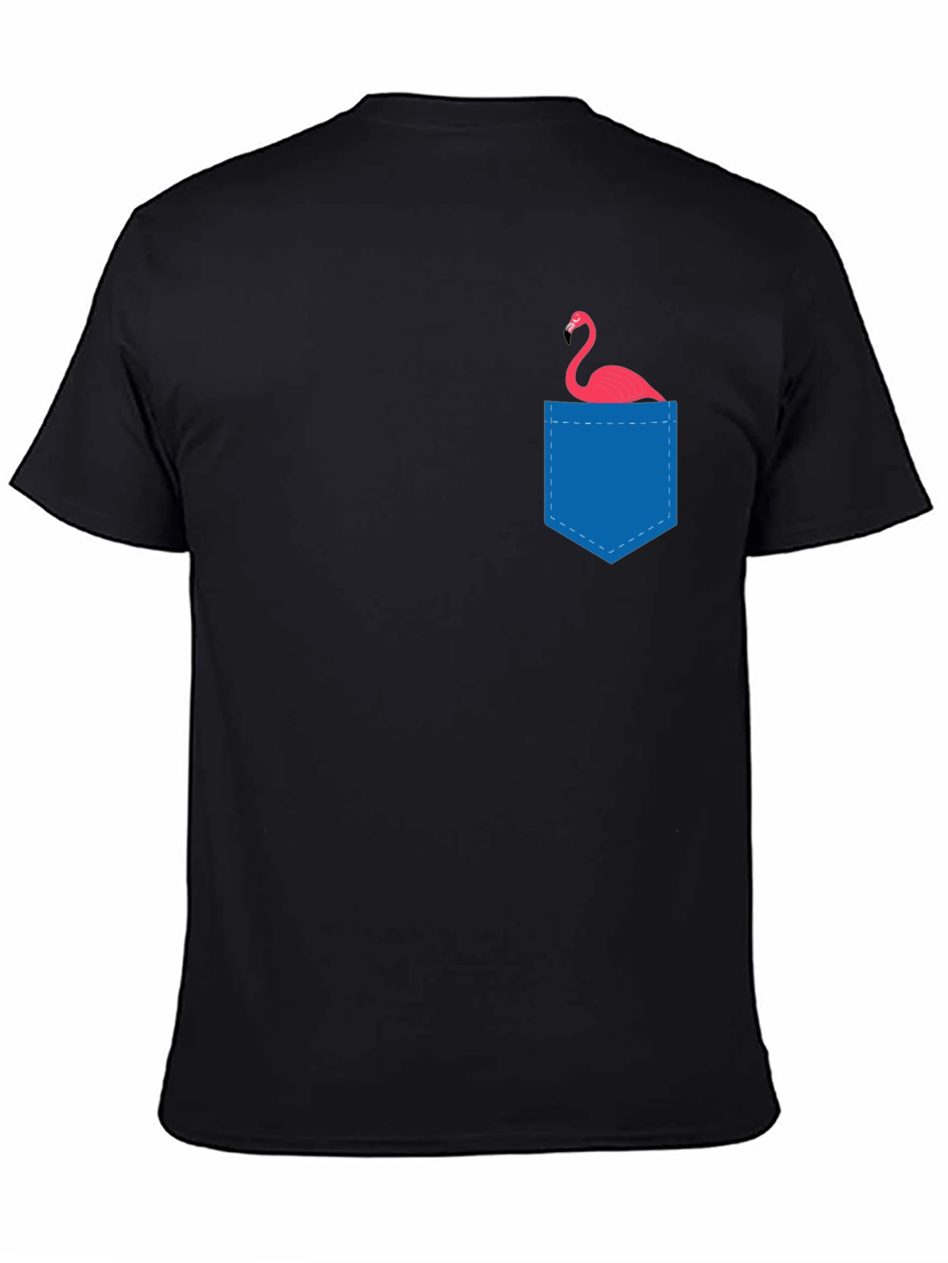 Black Men's Black T-Shirt with Flamingo Pocket view 4