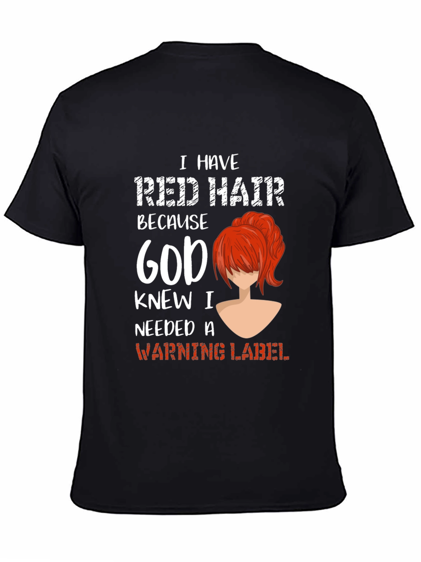 Black Red Hair Warning Label Graphic Tee view 4