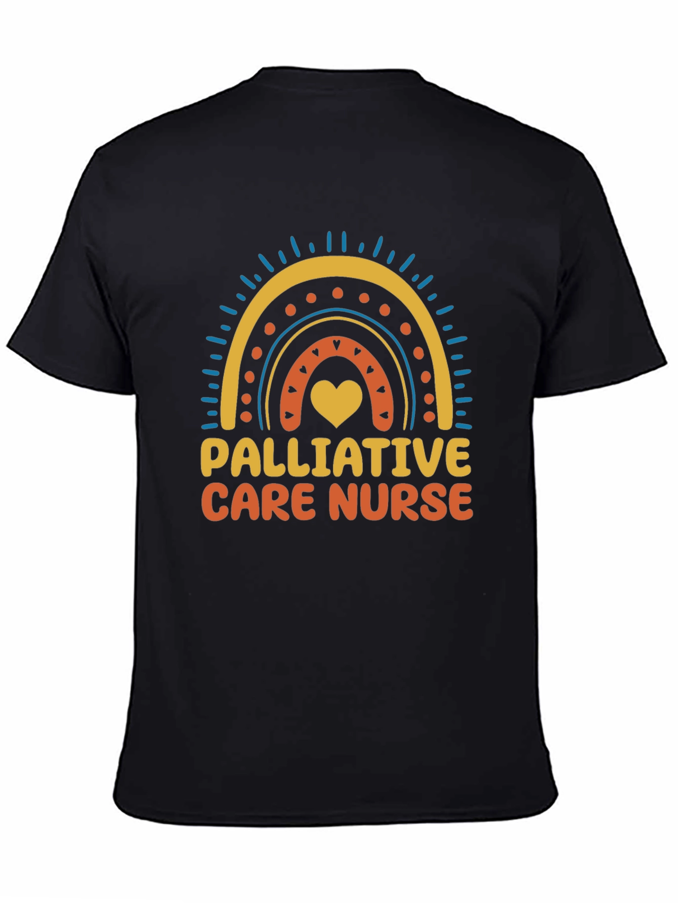 Black Palliative Care Nurse Rainbow Heart T-Shirt view 4
