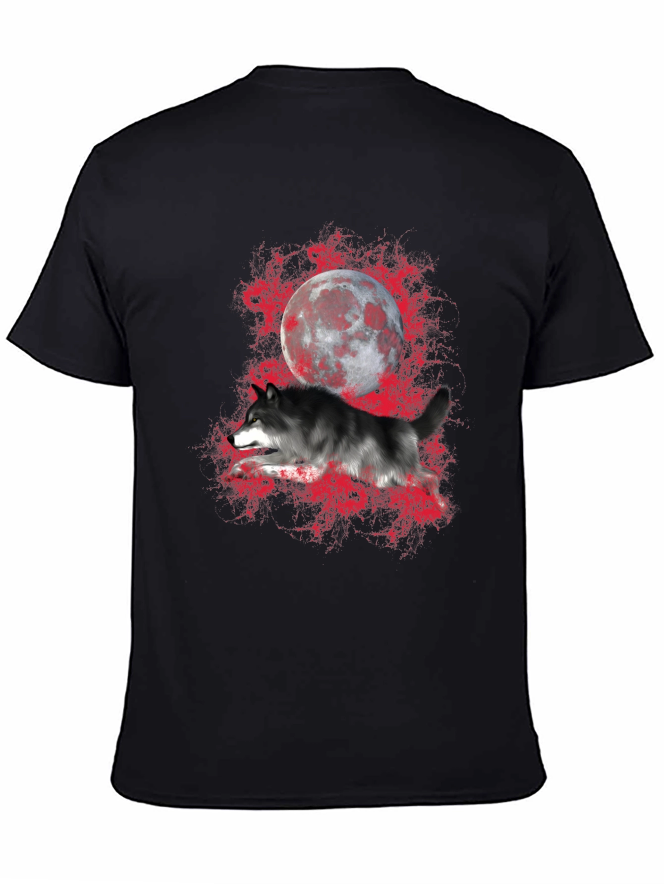 Black Wolf and Moon Graphic T-Shirt view 4