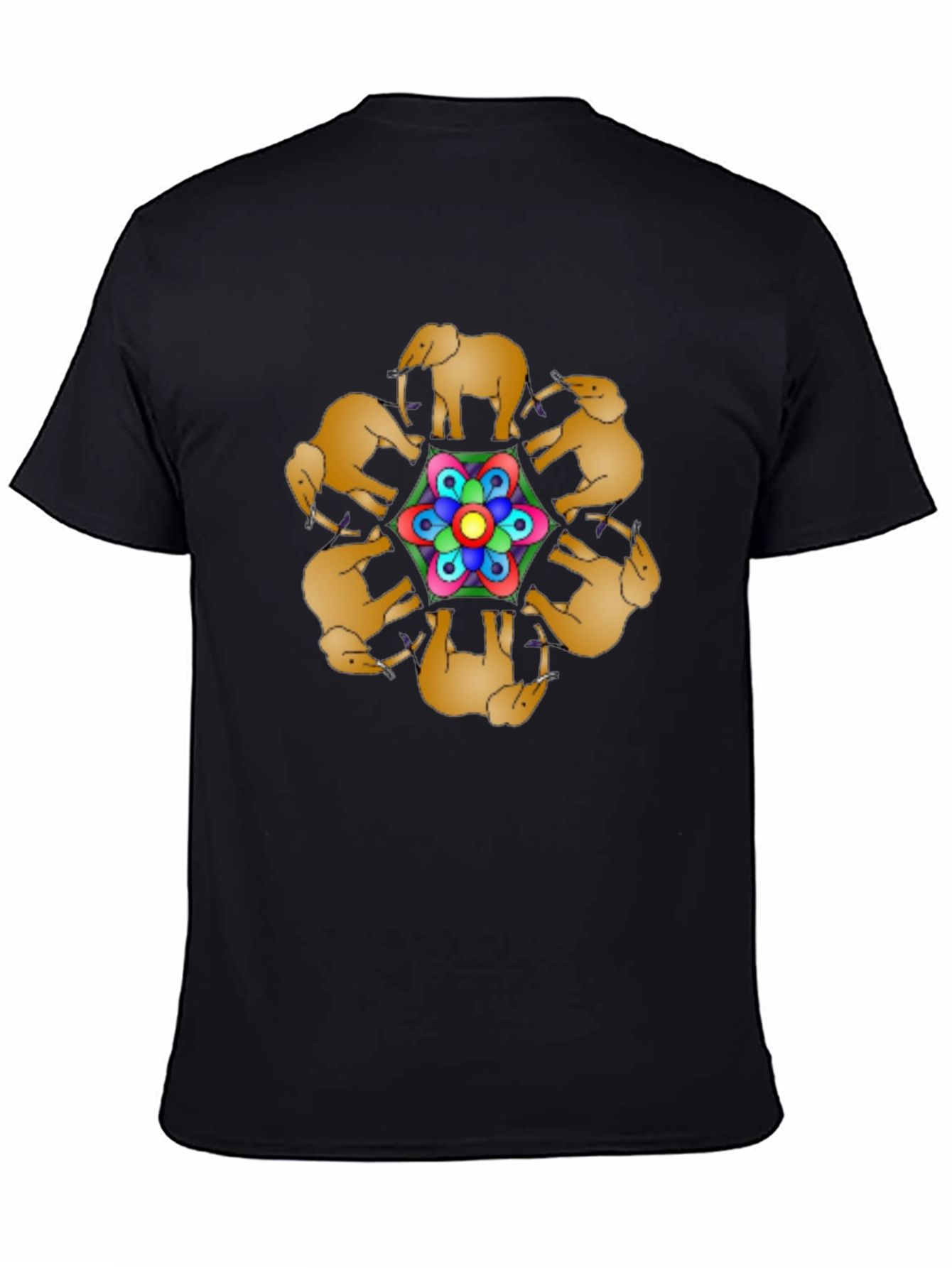 Black Elephant Mandala Black T-Shirt view 4