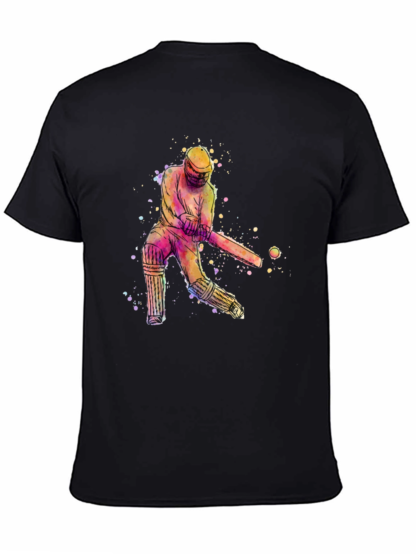Black Cricket Player Watercolor Tee view 4