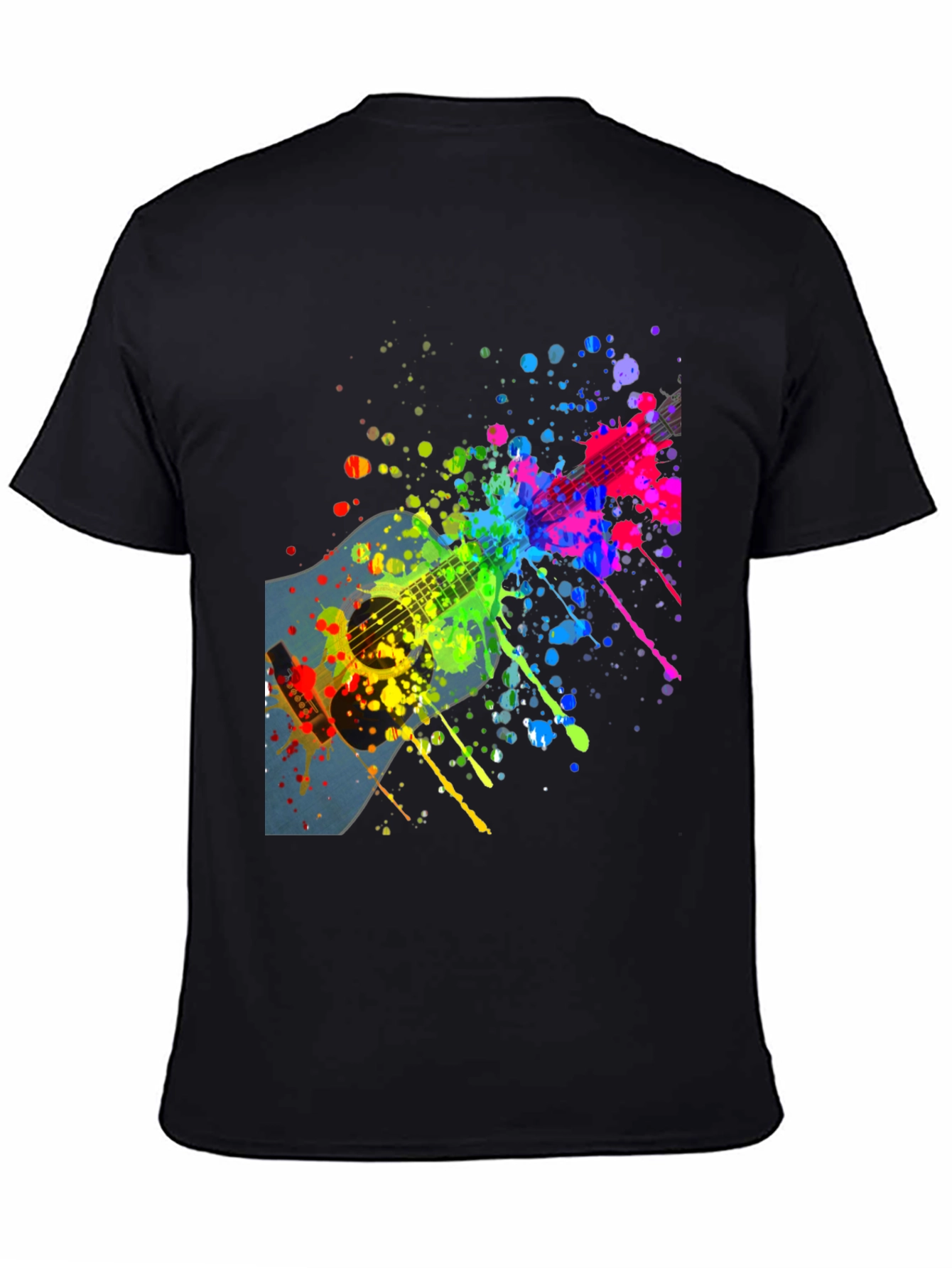 Black Colorful Guitar Splatter T-Shirt - Music Lover Tee view 4