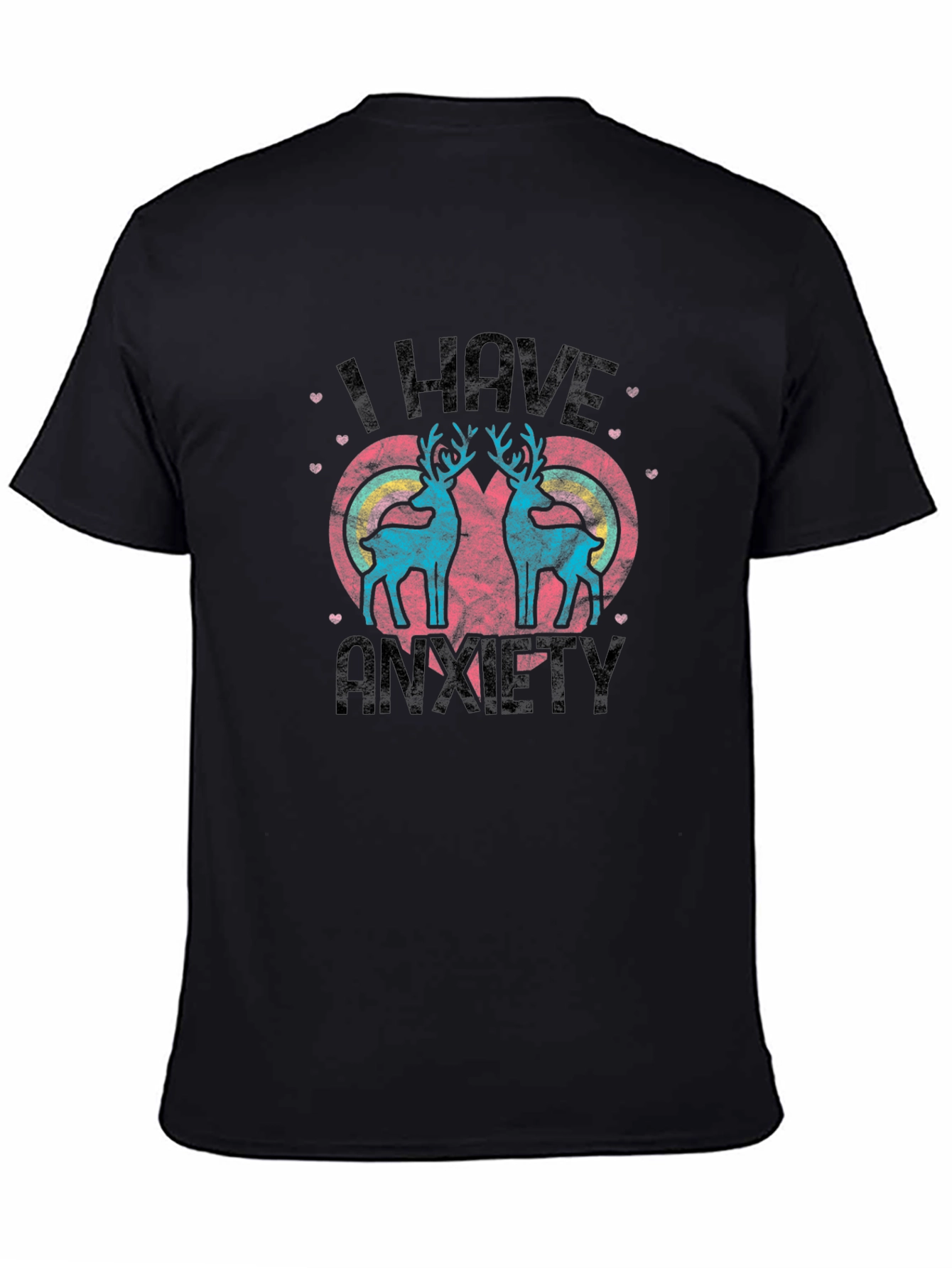 Black I Have Anxiety T-Shirt with Reindeer Heart Design view 4