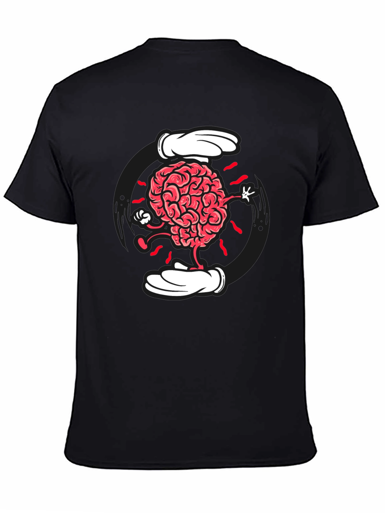 Black Cartoon Brain Graphic Tee - Black Cotton Blend view 4