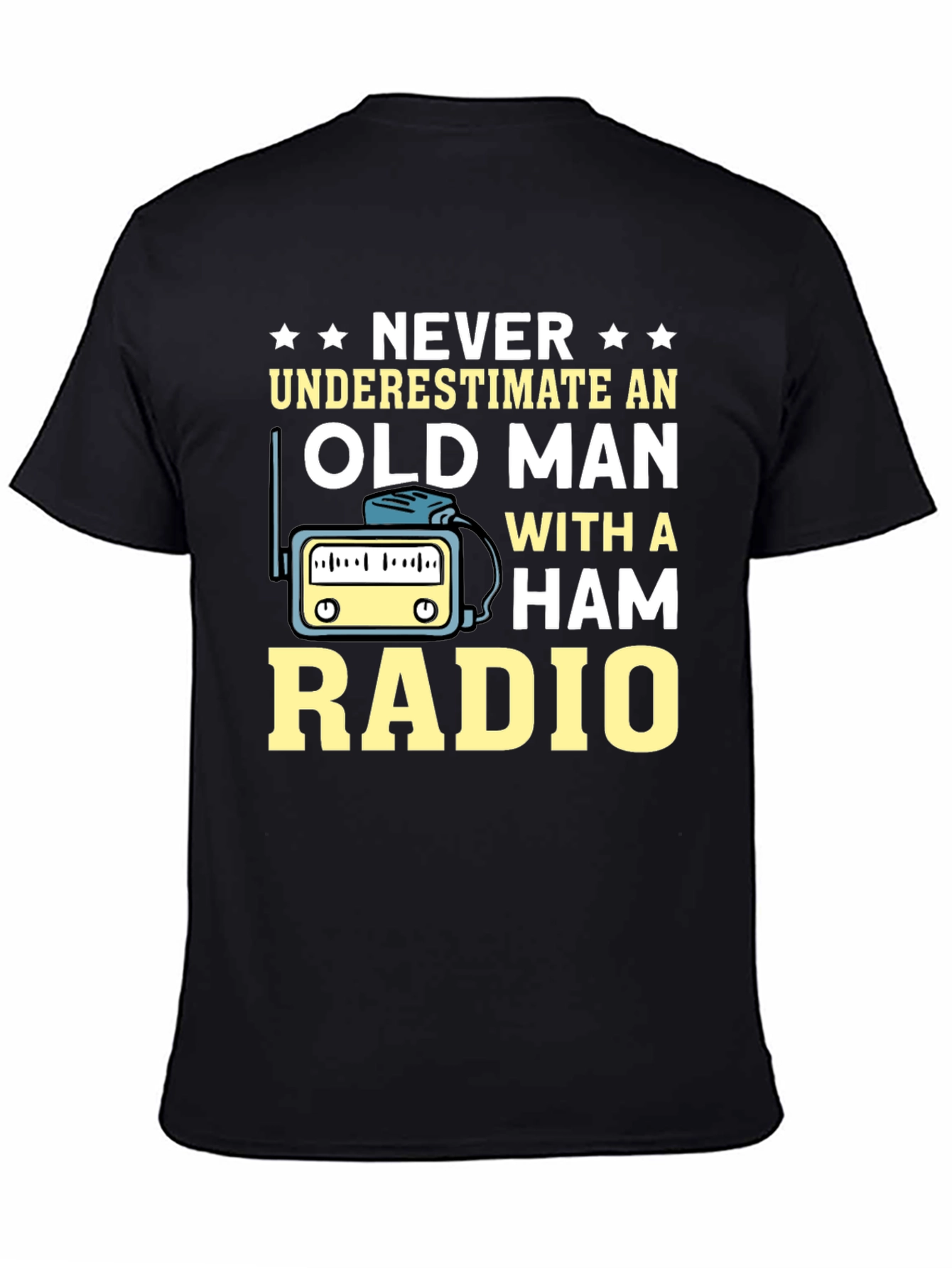 Black Ham Radio Old Man T-Shirt - Black view 4
