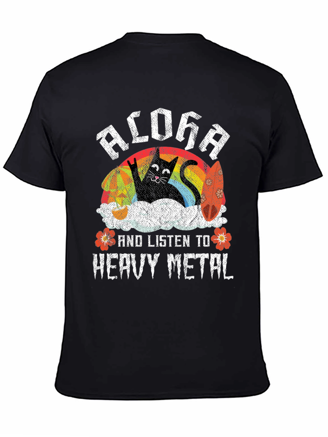 Black Aloha Heavy Metal Cat T-Shirt view 4