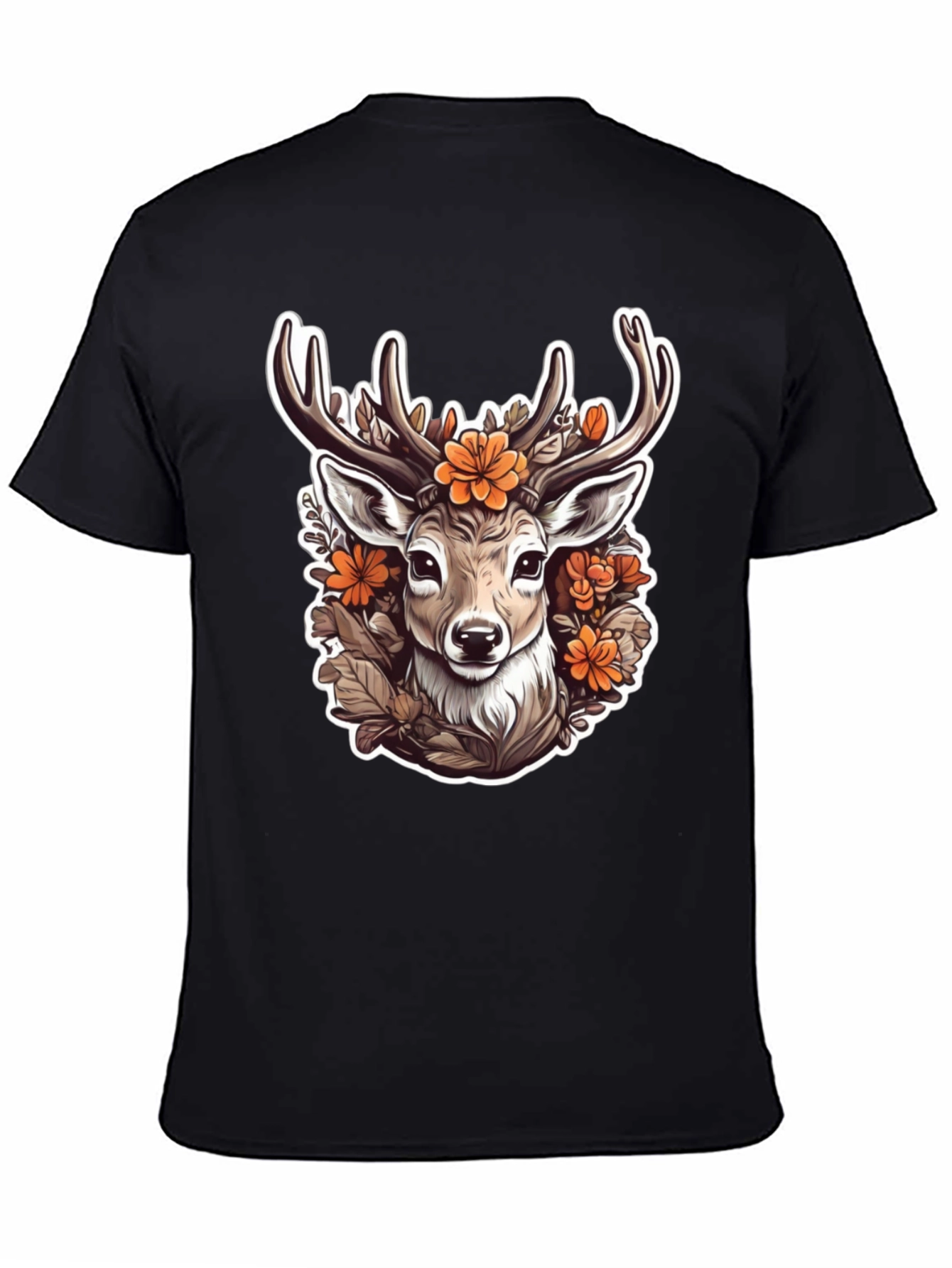 Black Floral Deer Head Graphic T-Shirt view 4