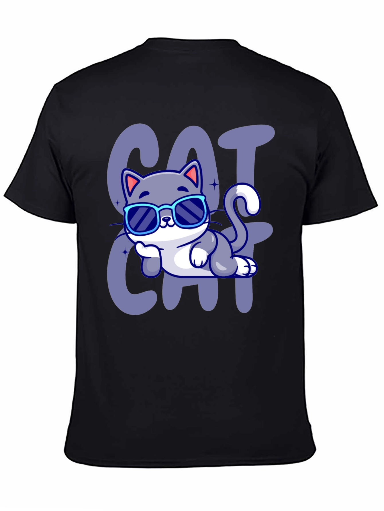 Black Cool Cat Cartoon T-Shirt view 4