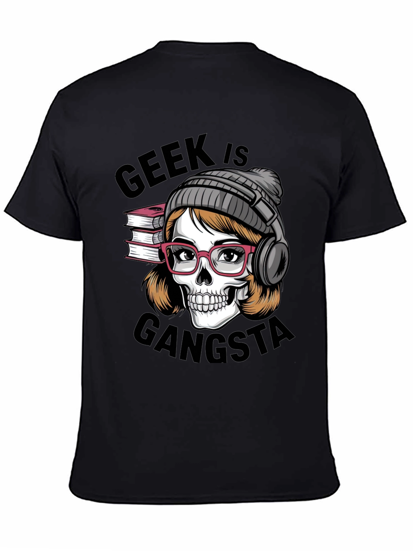 Black Geek is Gangsta T-Shirt - Skull with Glasses and Headphones view 4