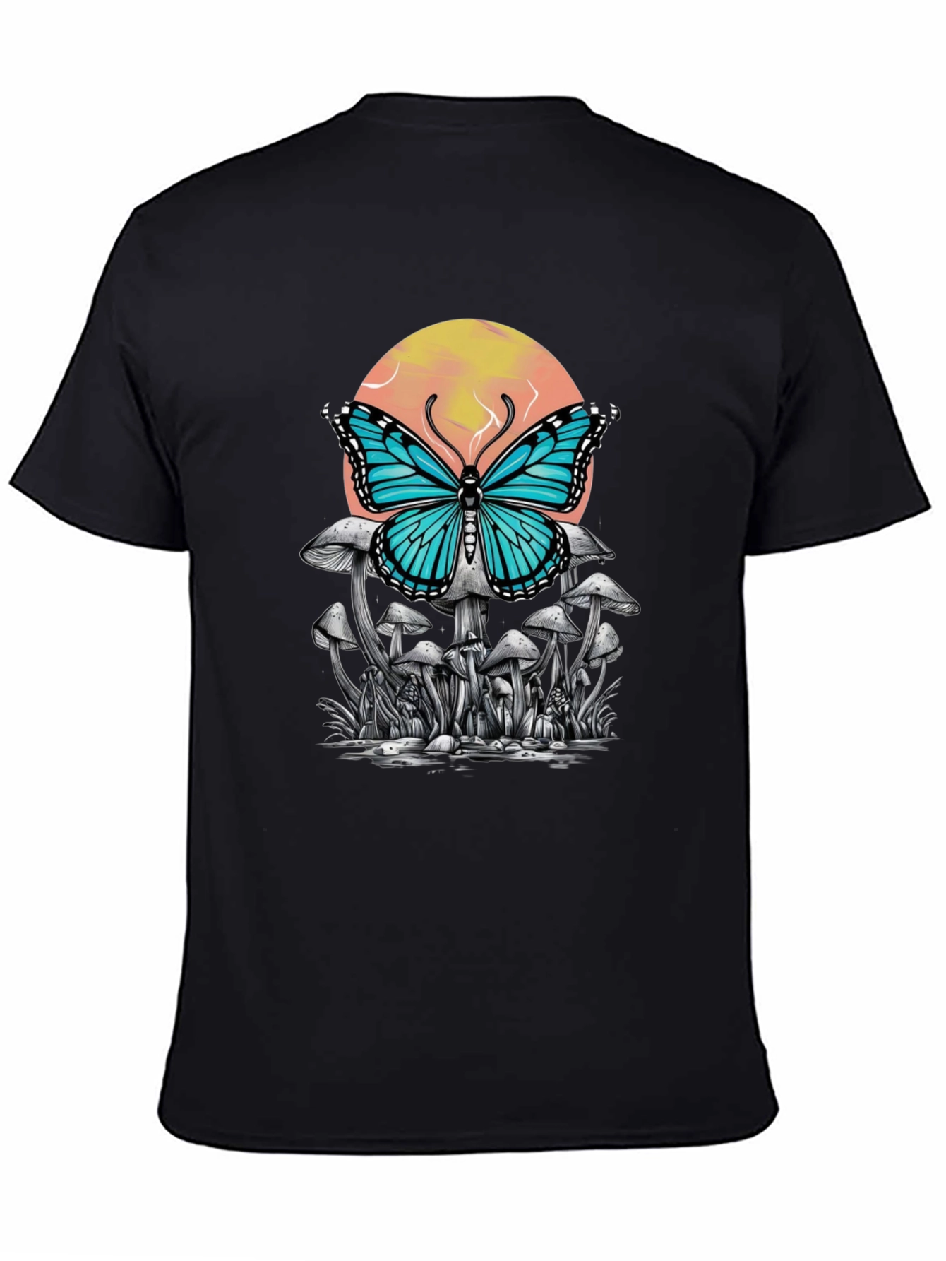 Black Butterfly Mushroom Graphic Tee - Black view 4