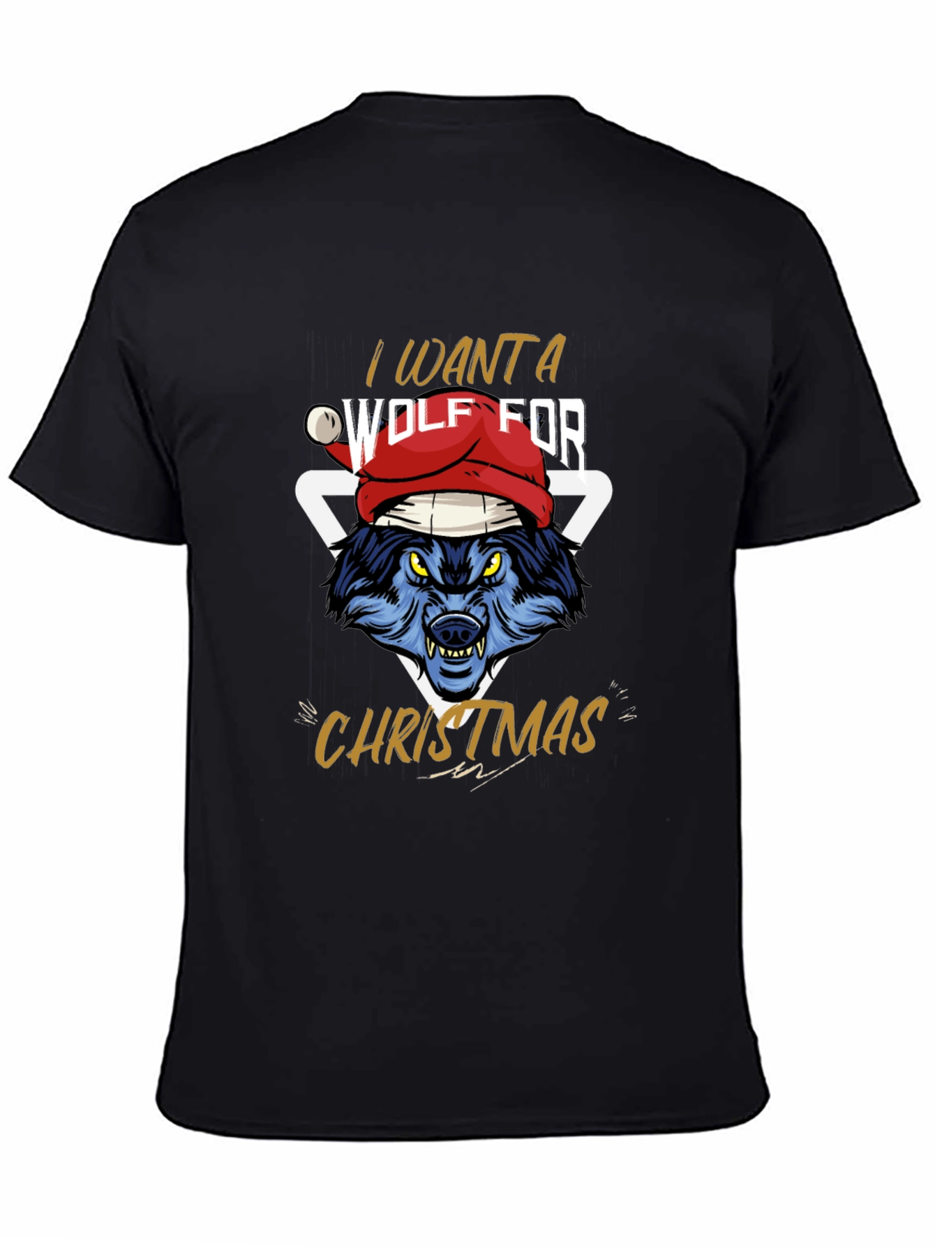 Black Wolf Christmas T-Shirt - I Want A Wolf For Christmas view 4
