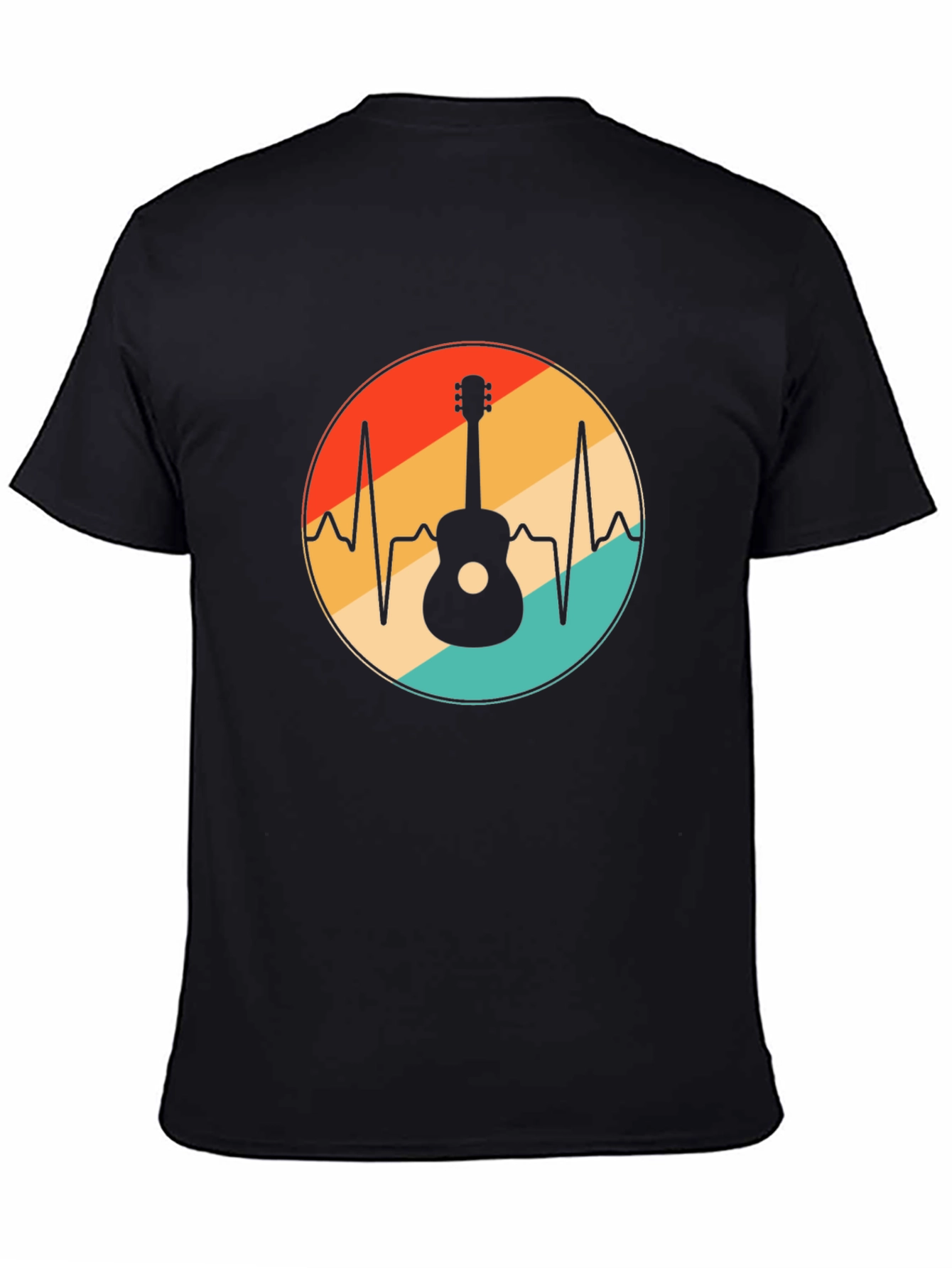 Black Guitar Heartbeat T-Shirt - Music Lover Tee view 4