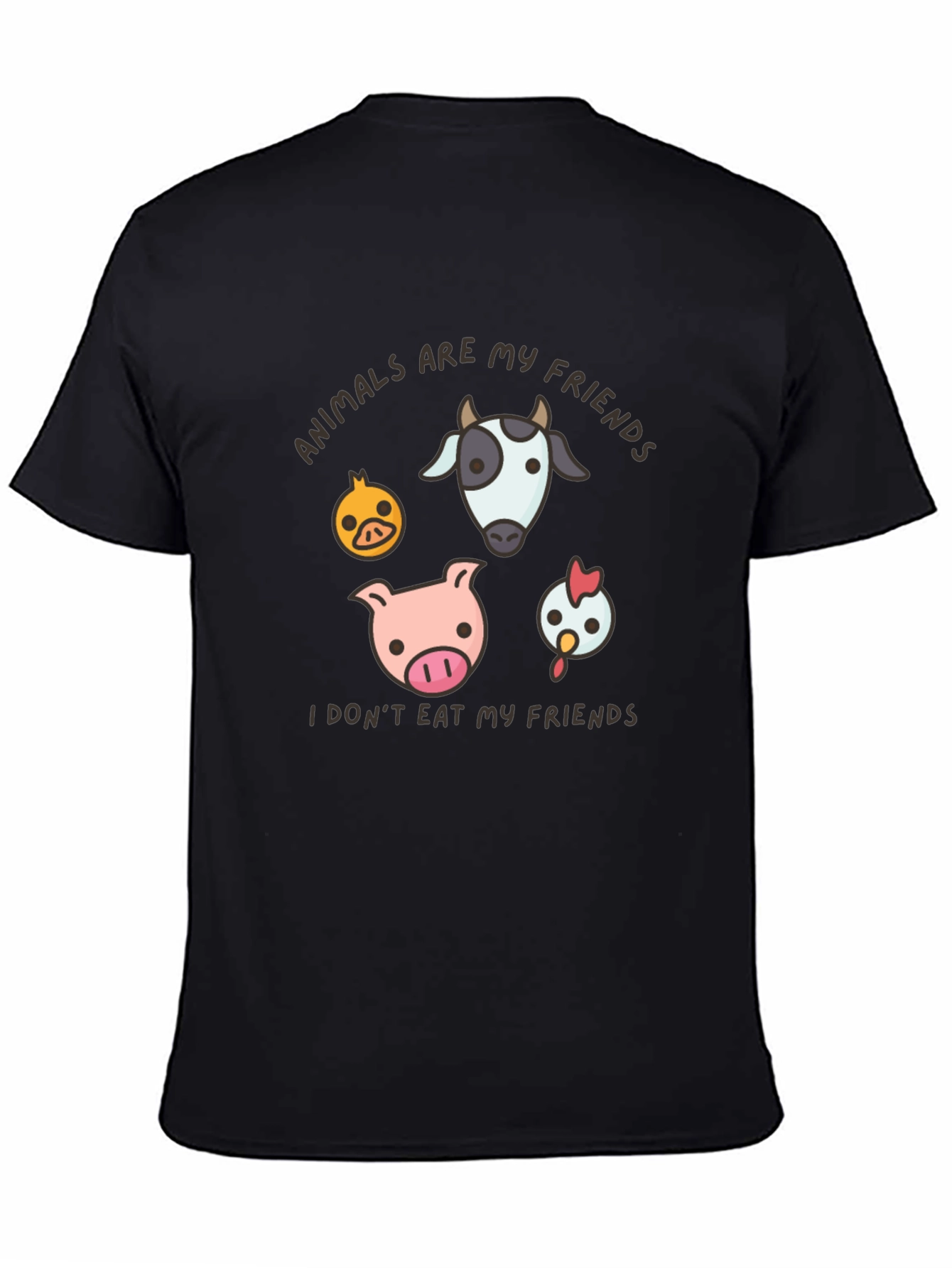 Black Vegan T-Shirt - Animals Are My Friends Tee view 4