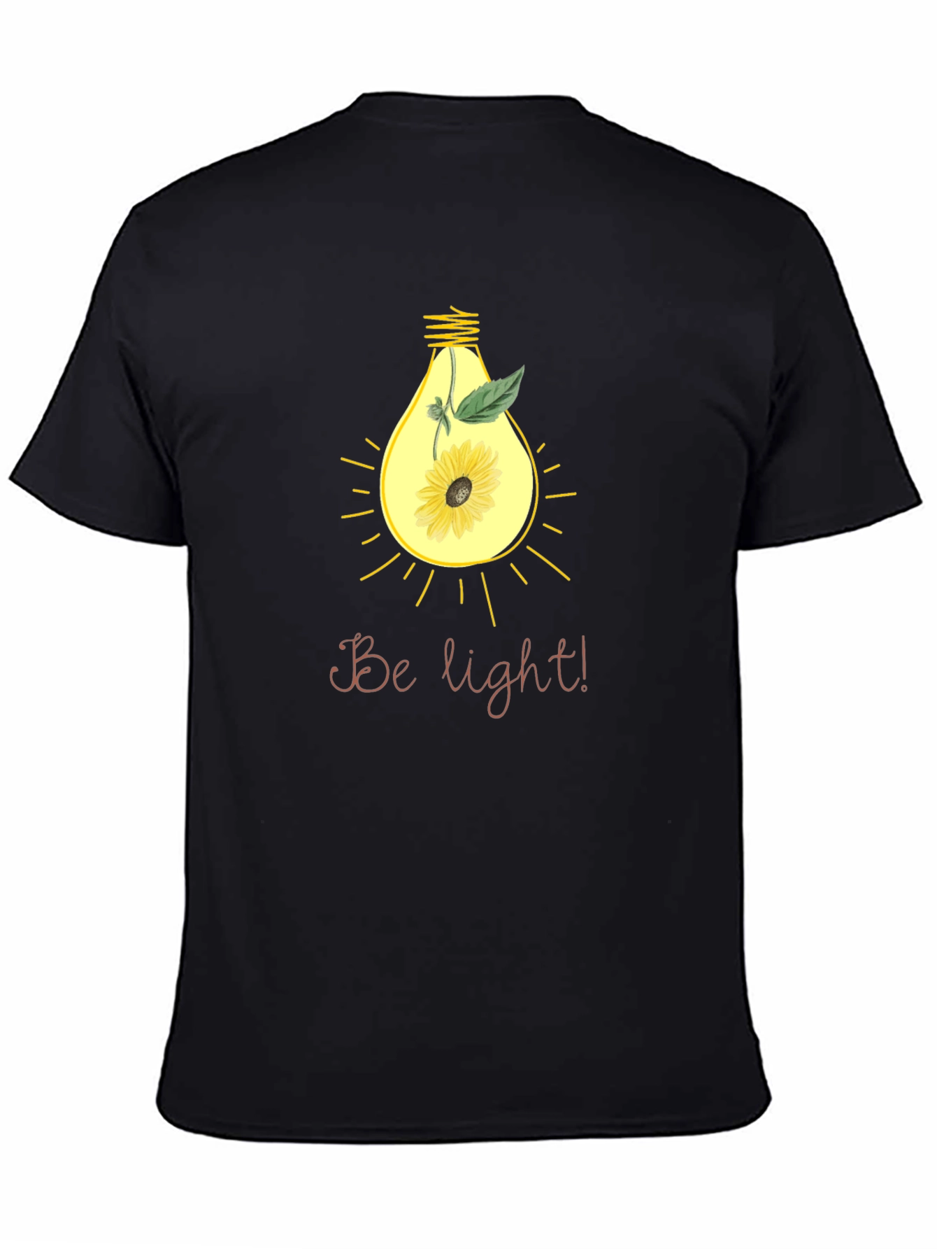 Black Be Light! Sunflower Bulb Graphic Black T-Shirt view 4