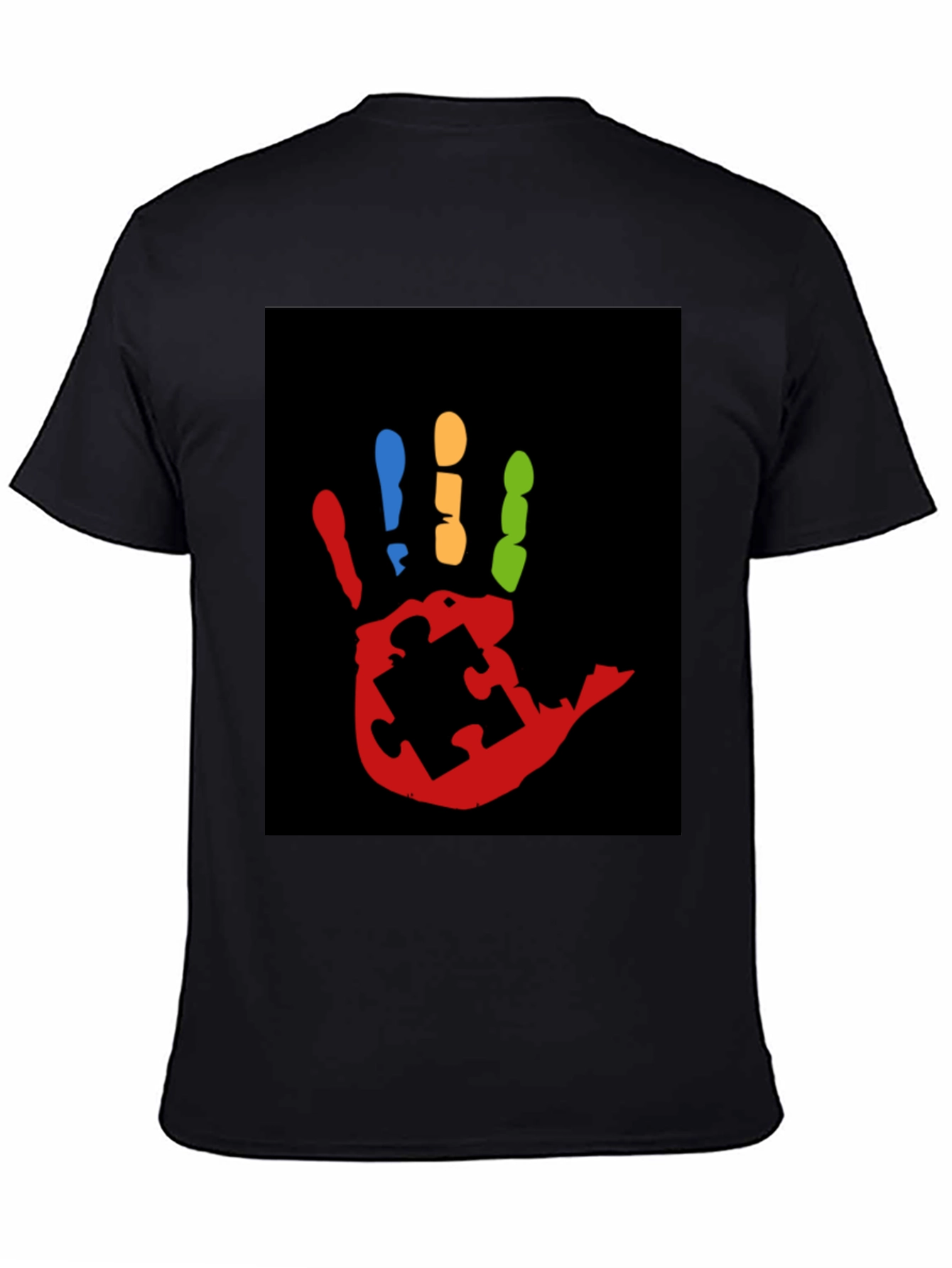 Black Autism Awareness Hand Print T-Shirt view 4