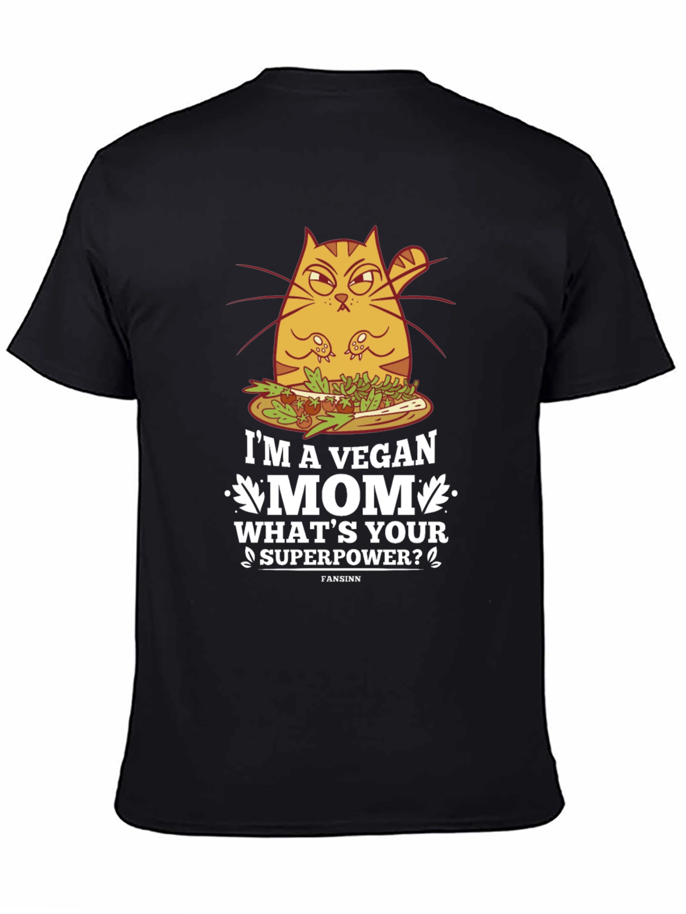 Black Vegan Mom T-Shirt - Funny Cat Design view 4