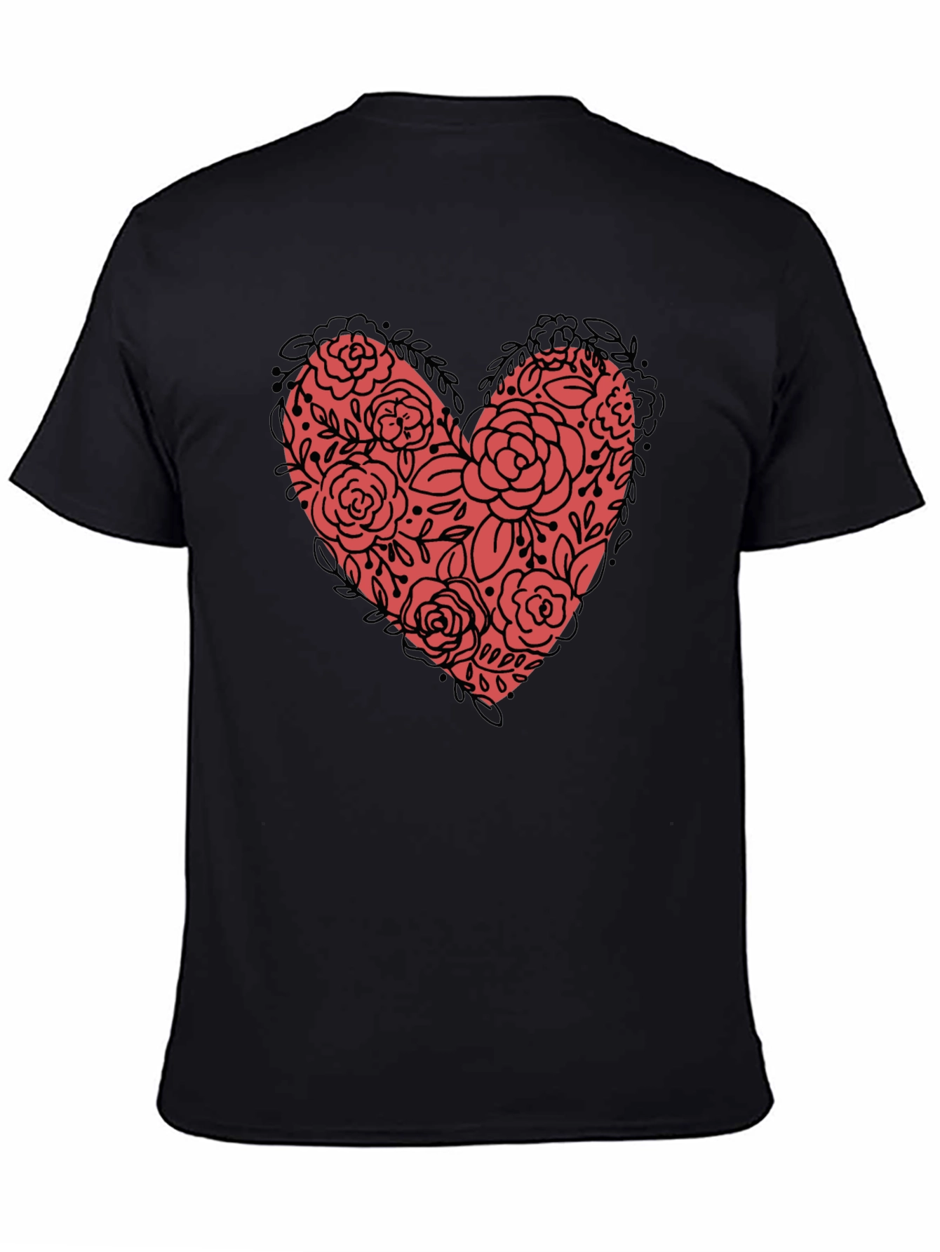 Black Floral Heart Graphic Tee - Black Unisex view 4