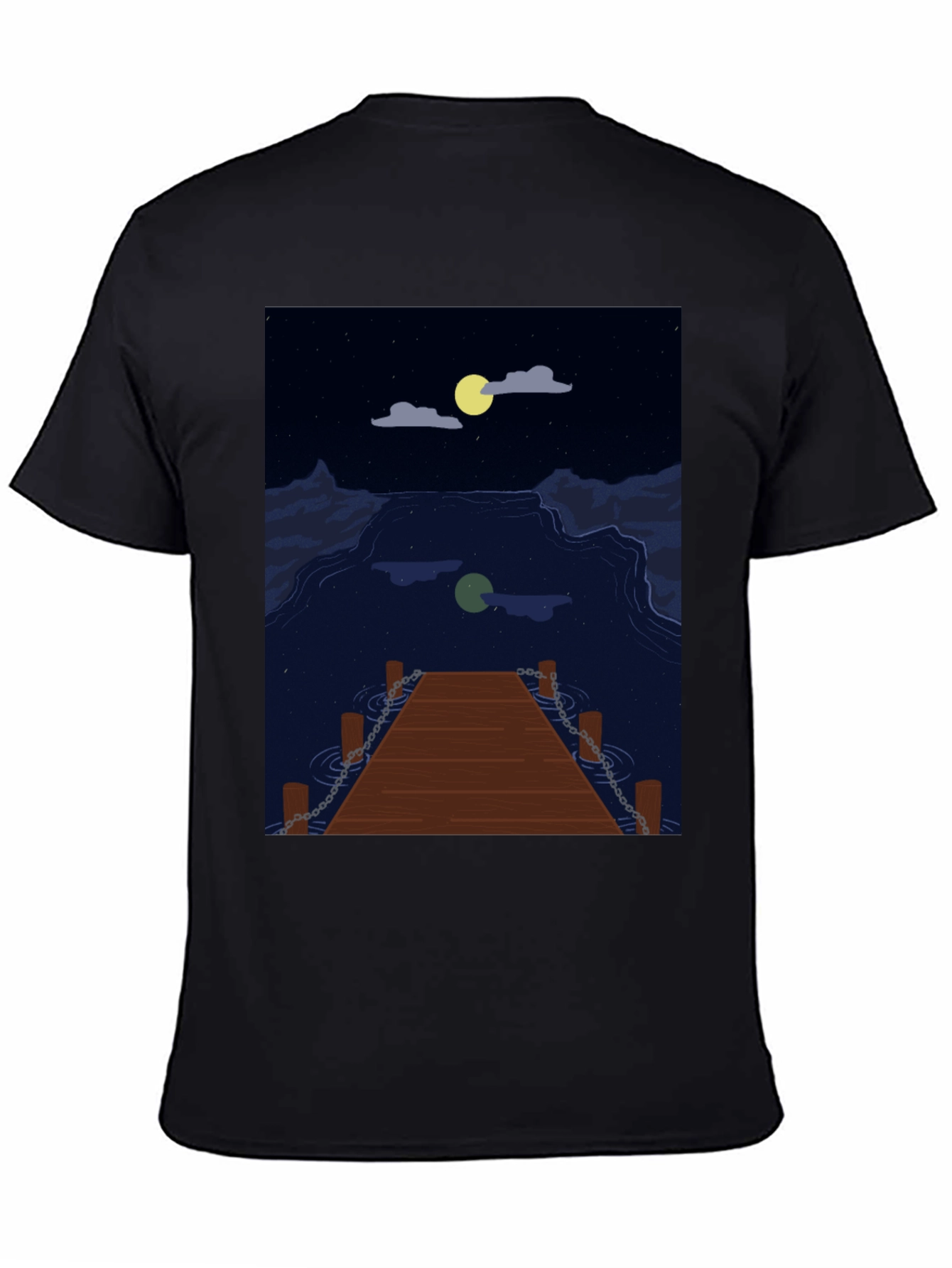 Black Night Lake Dock Graphic Tee view 4