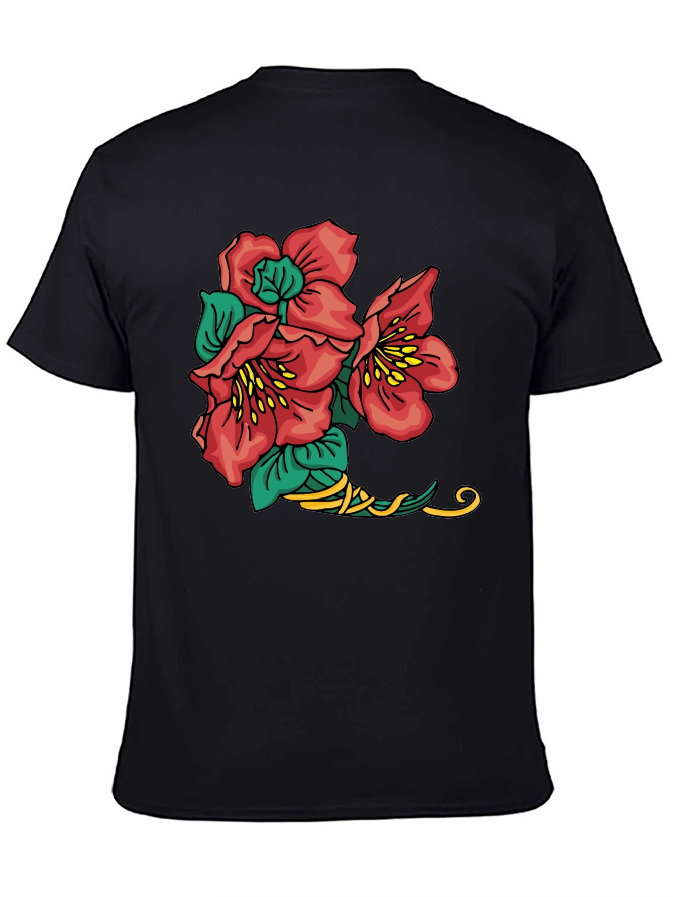 Black Floral Graphic Tee - Black Cotton Casual Shirt view 4