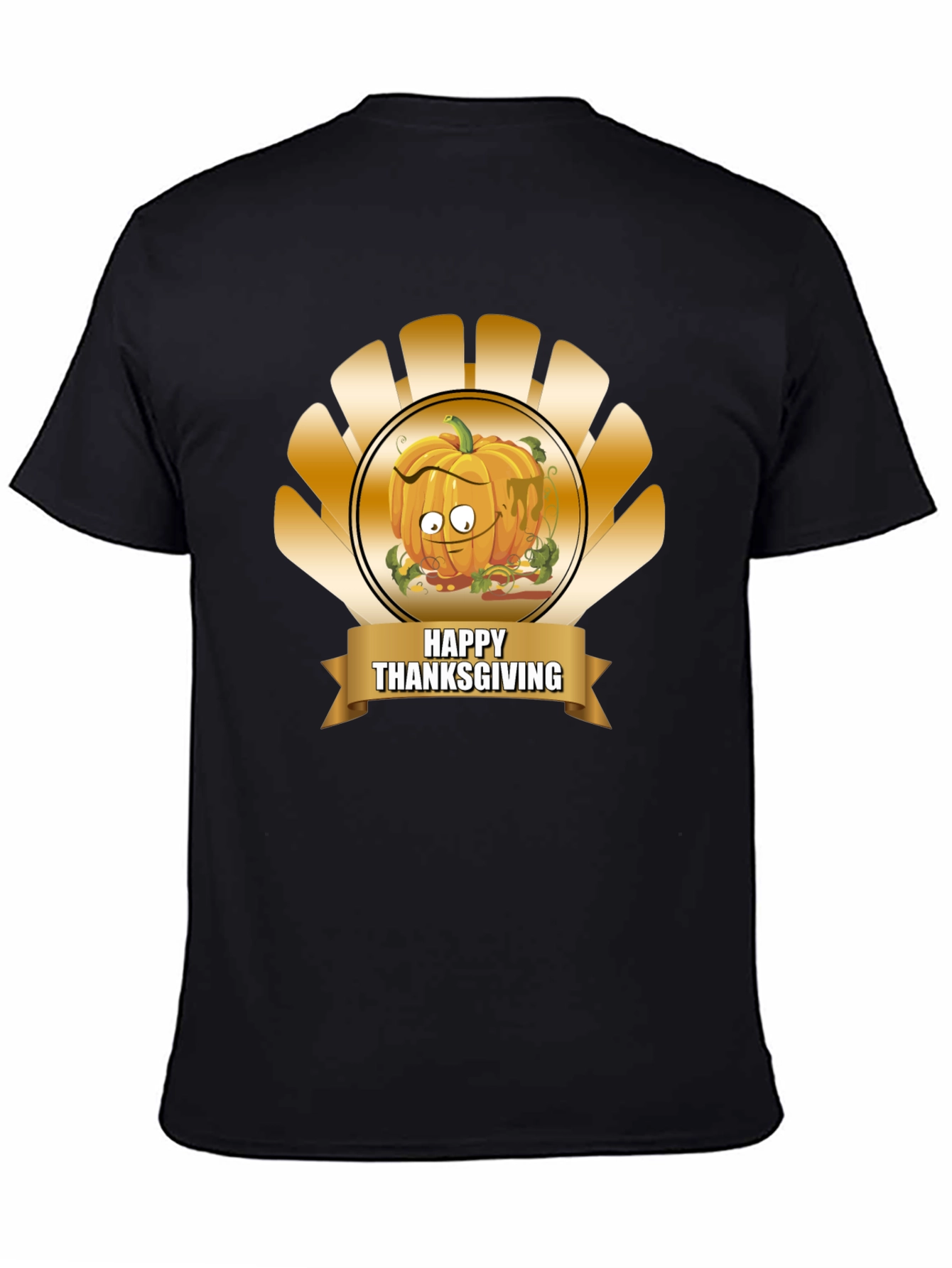 Black Thanksgiving Pumpkin Cartoon T-Shirt view 4