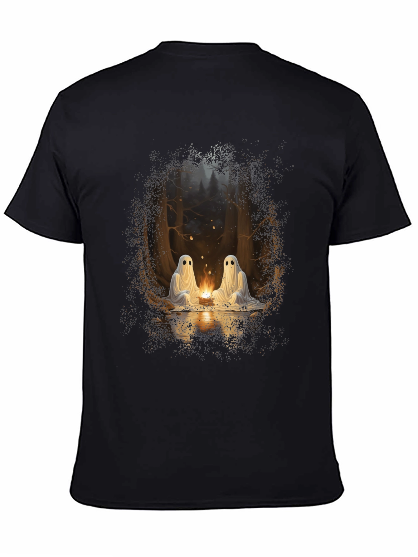 Black Spooky Ghosts Campfire Graphic Tee - Soft Black Cotton view 4
