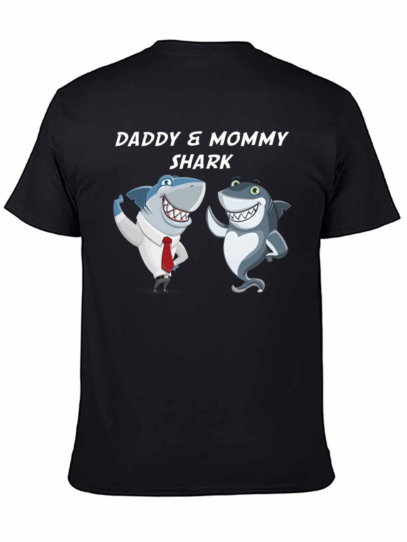 Black Daddy & Mommy Shark T-Shirt - Cute Family Tee view 4