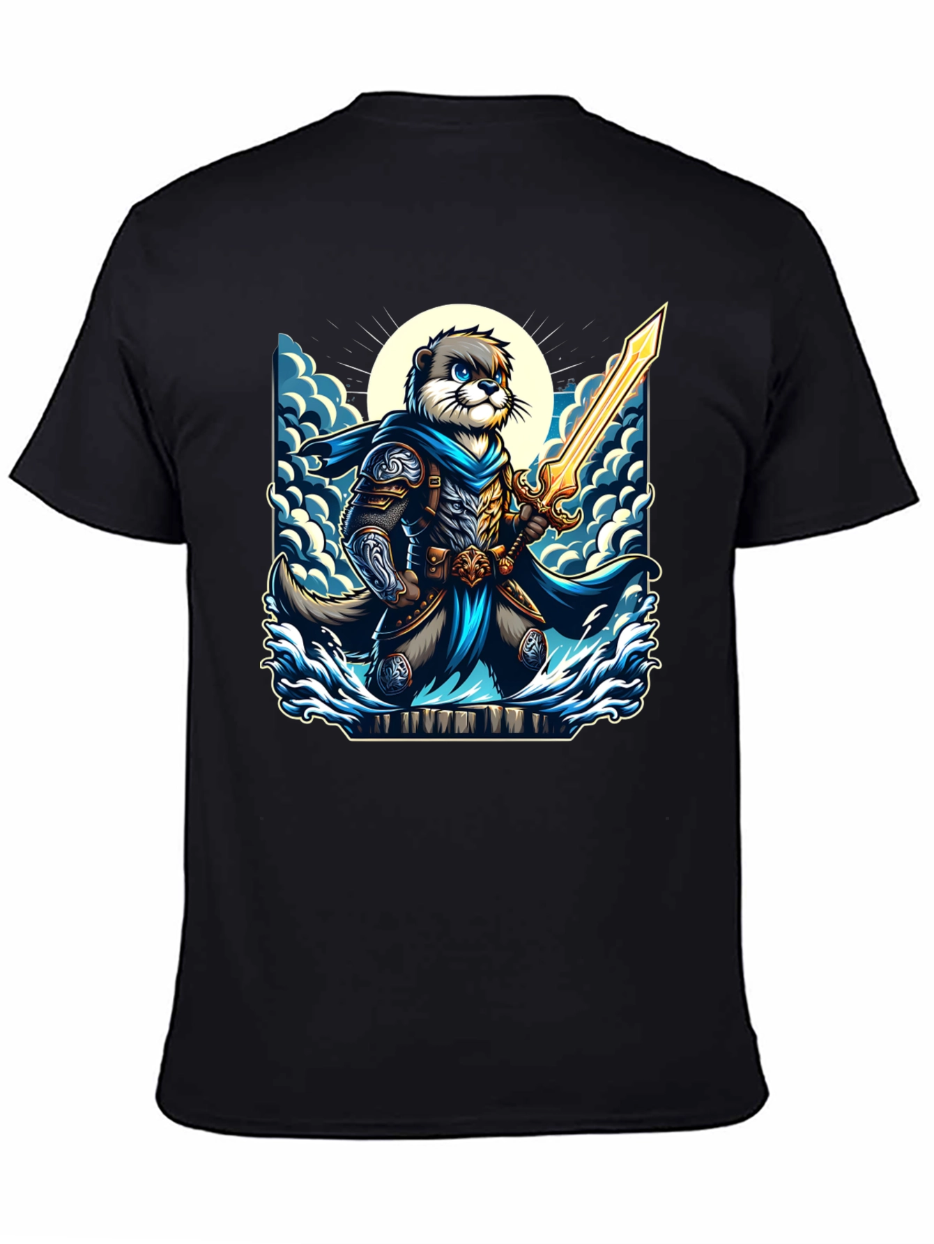 Black Otter Knight T-Shirt - Fantasy Graphic Tee view 4