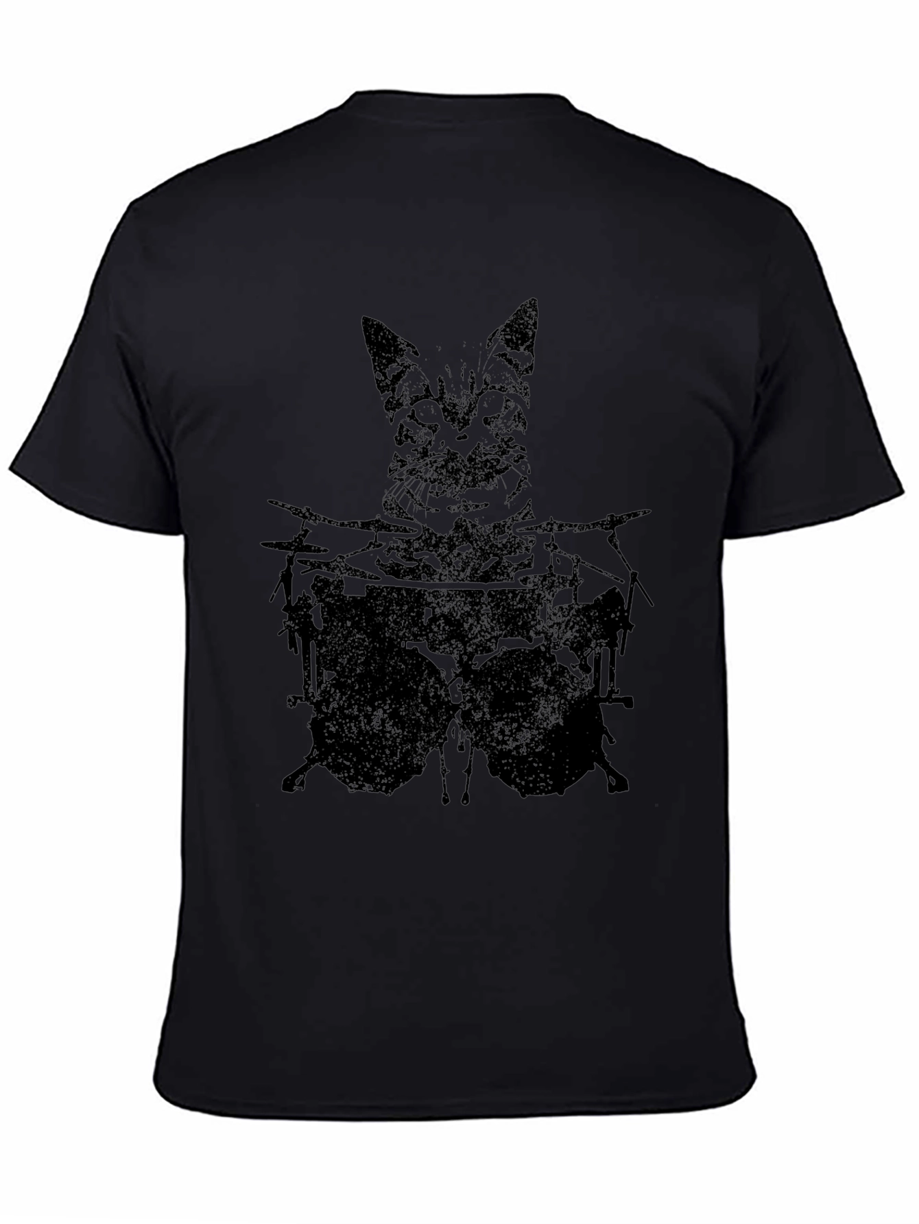 Black Cat Drummer Graphic Tee - Black Cotton T-Shirt view 4