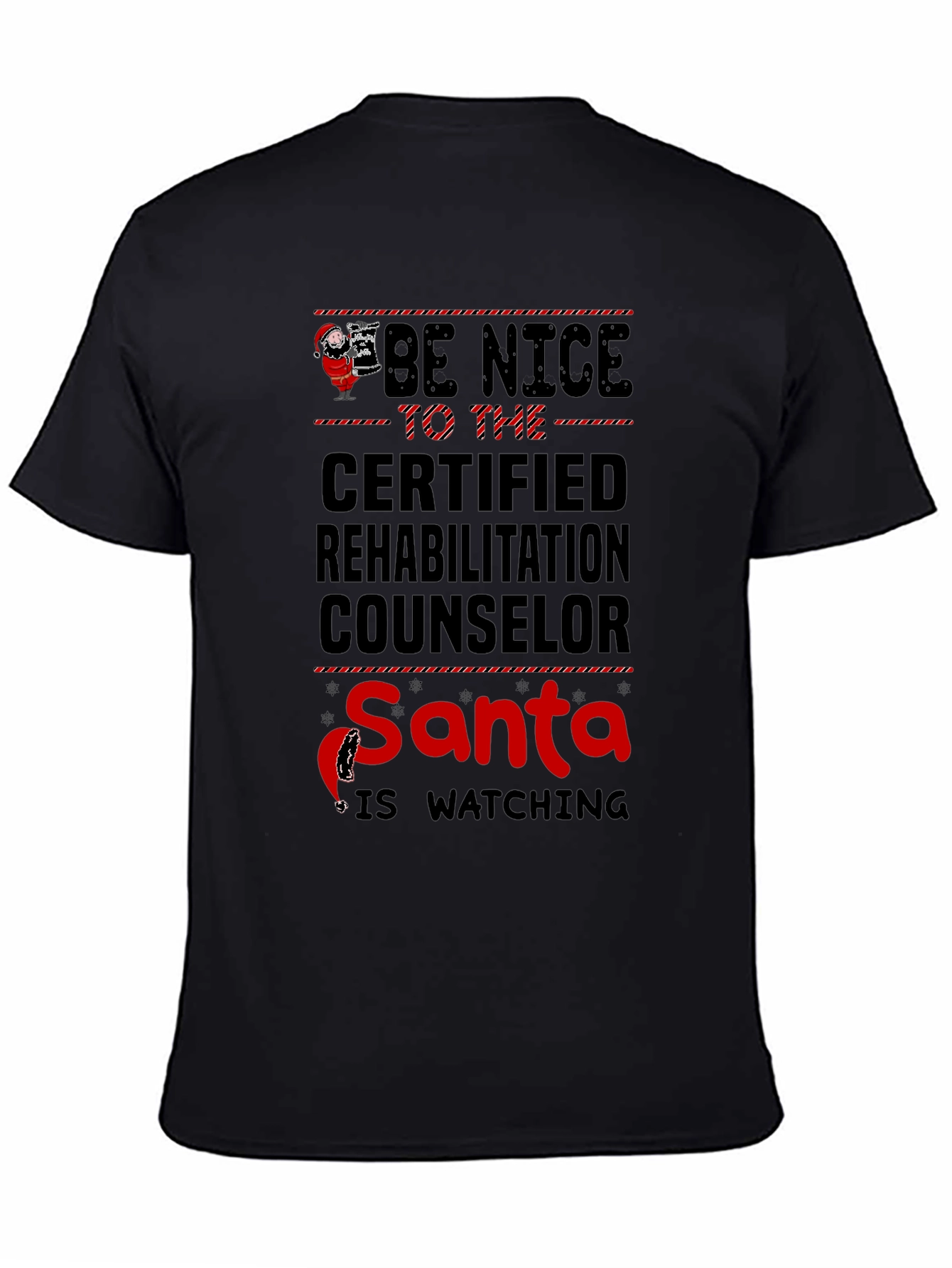 Black Funny Santa Certified Rehab Counselor T-Shirt view 4