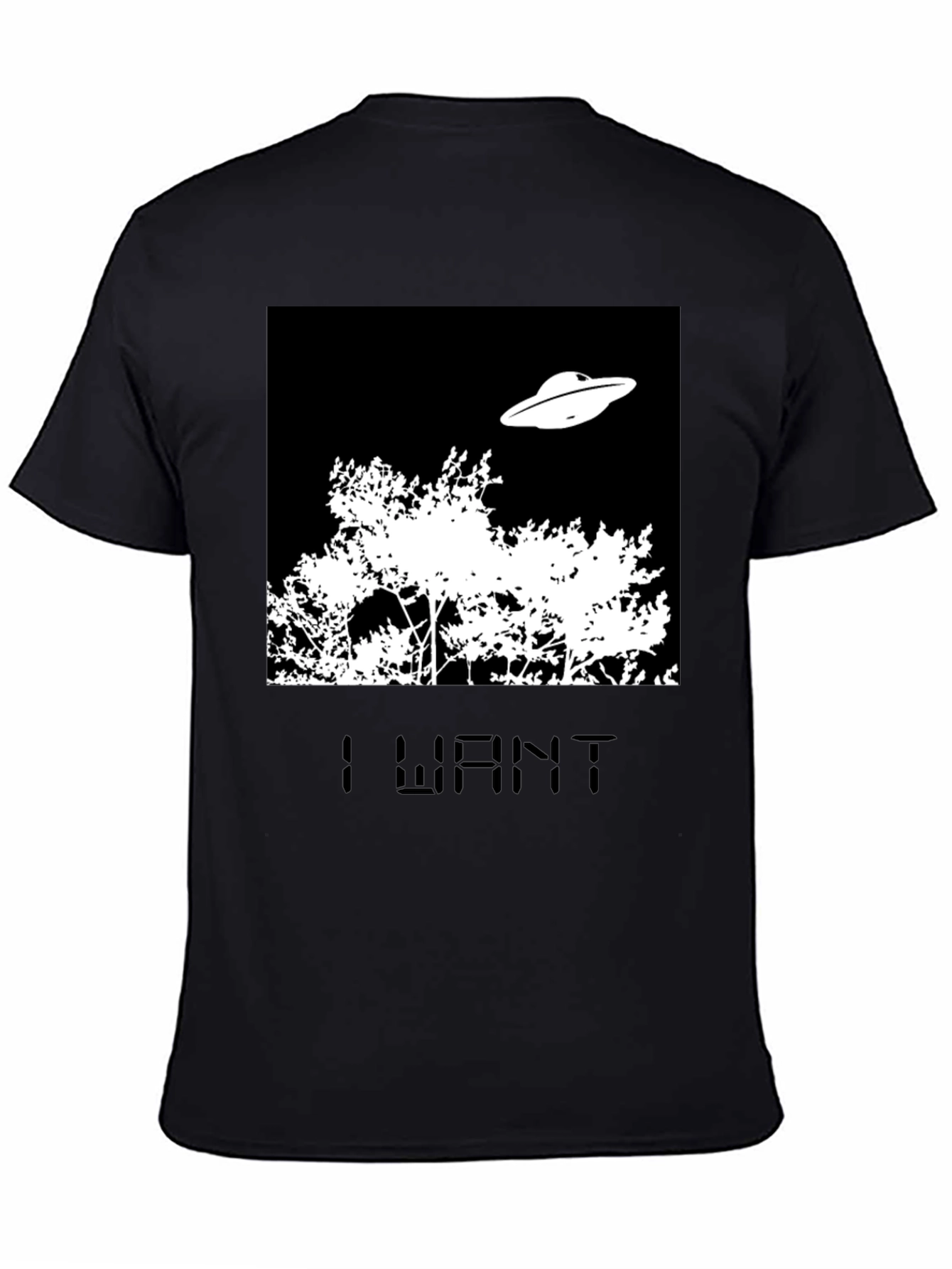 Black I Want T-Shirt UFO Tee Black Novelty  view 4