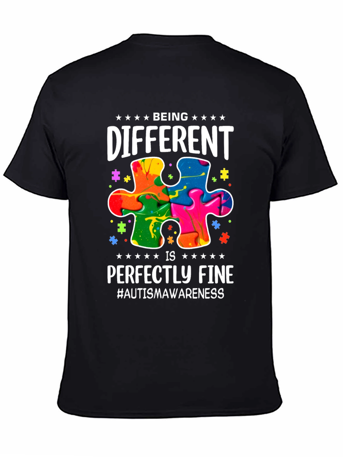 Black Autism Awareness T-Shirt - Being Different Puzzle Tee view 4