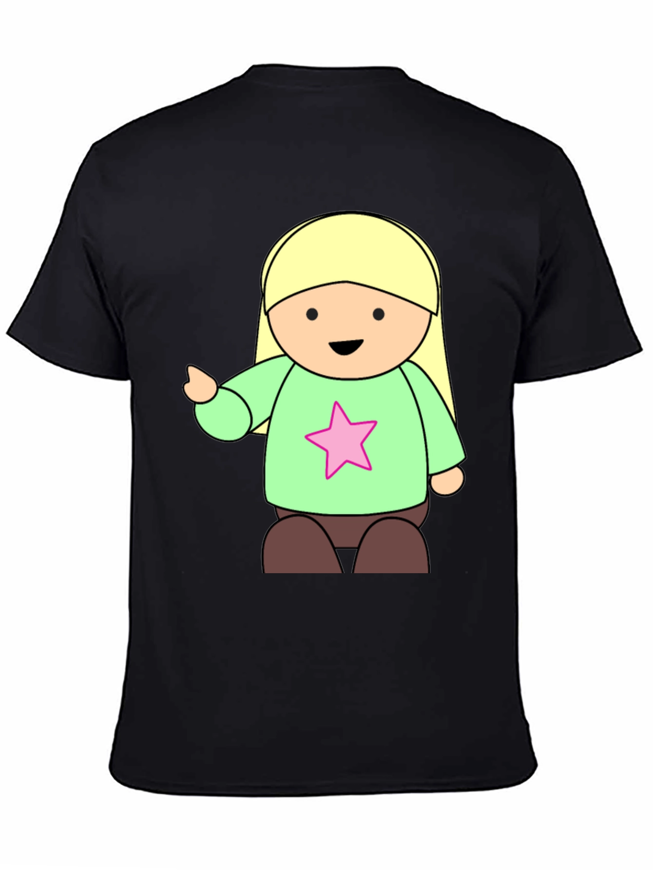 Black Cute Cartoon Girl Star T-Shirt - Black view 4