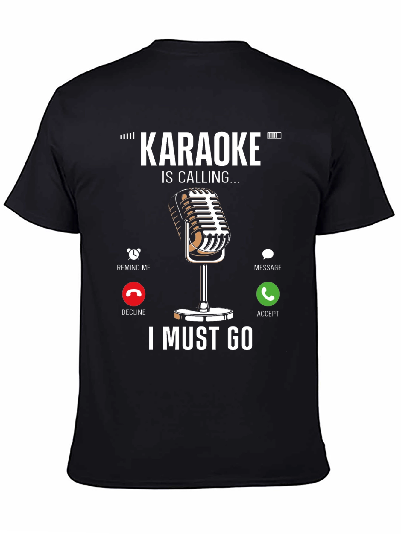 Black Karaoke Calling T-Shirt - Music Lover Tee view 4