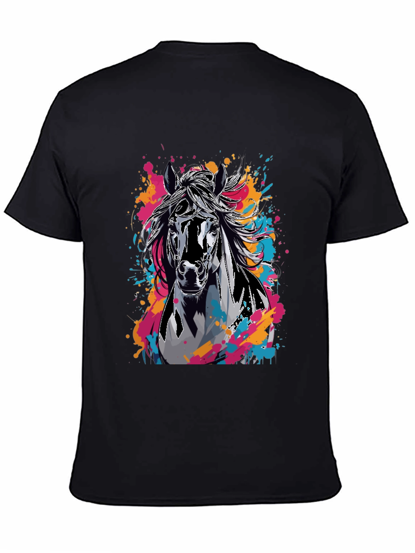 Black Horse Graphic T-Shirt - Colorful Animal Print Tee view 4