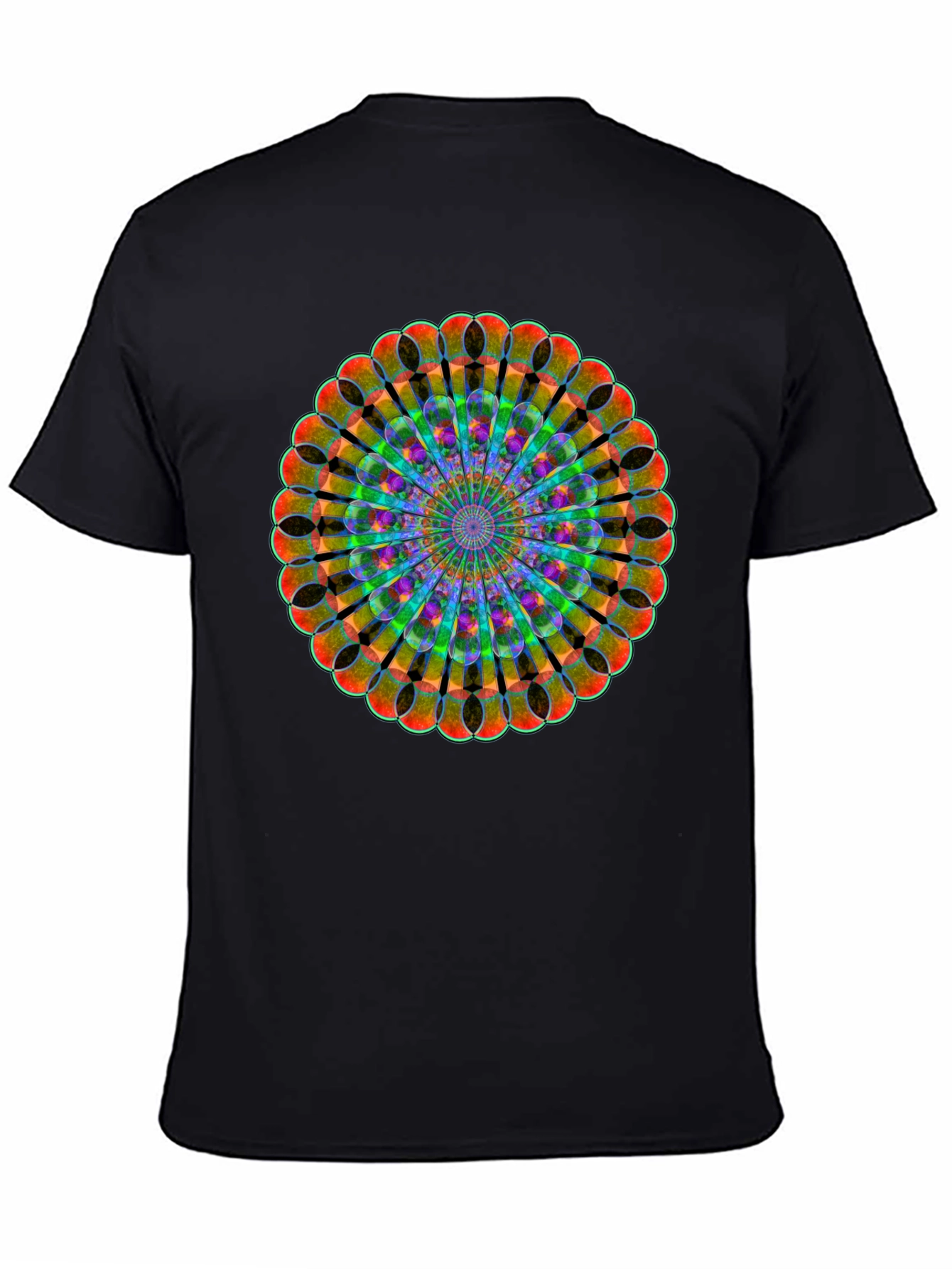 Black Kaleidoscope Mandala Black T-Shirt view 4