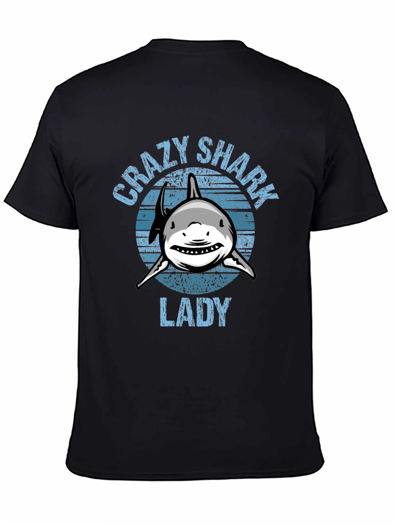 Black Crazy Shark Lady Graphic T-Shirt - Black view 4
