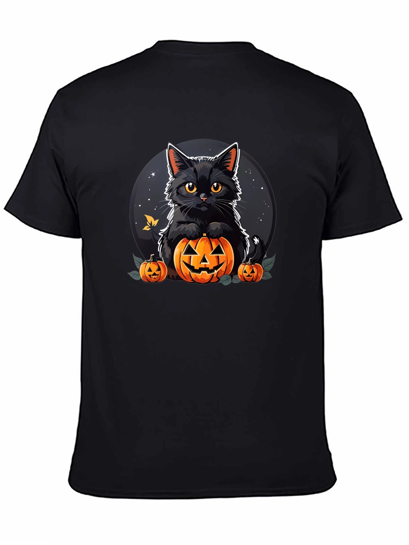 Black Halloween Cat Pumpkin T-Shirt view 4